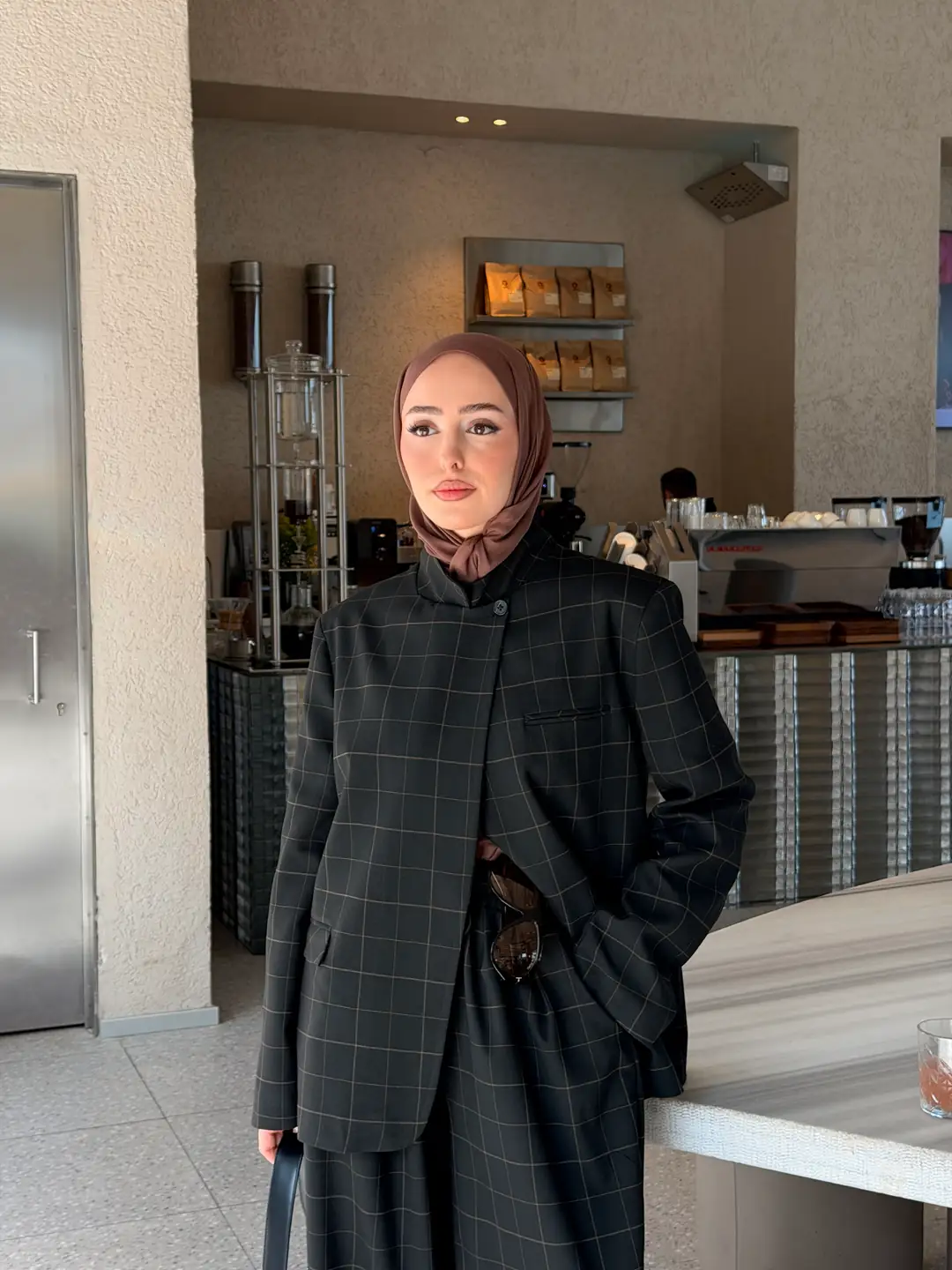 Dik Yakalı Ekose Blazer Ceket Siyah