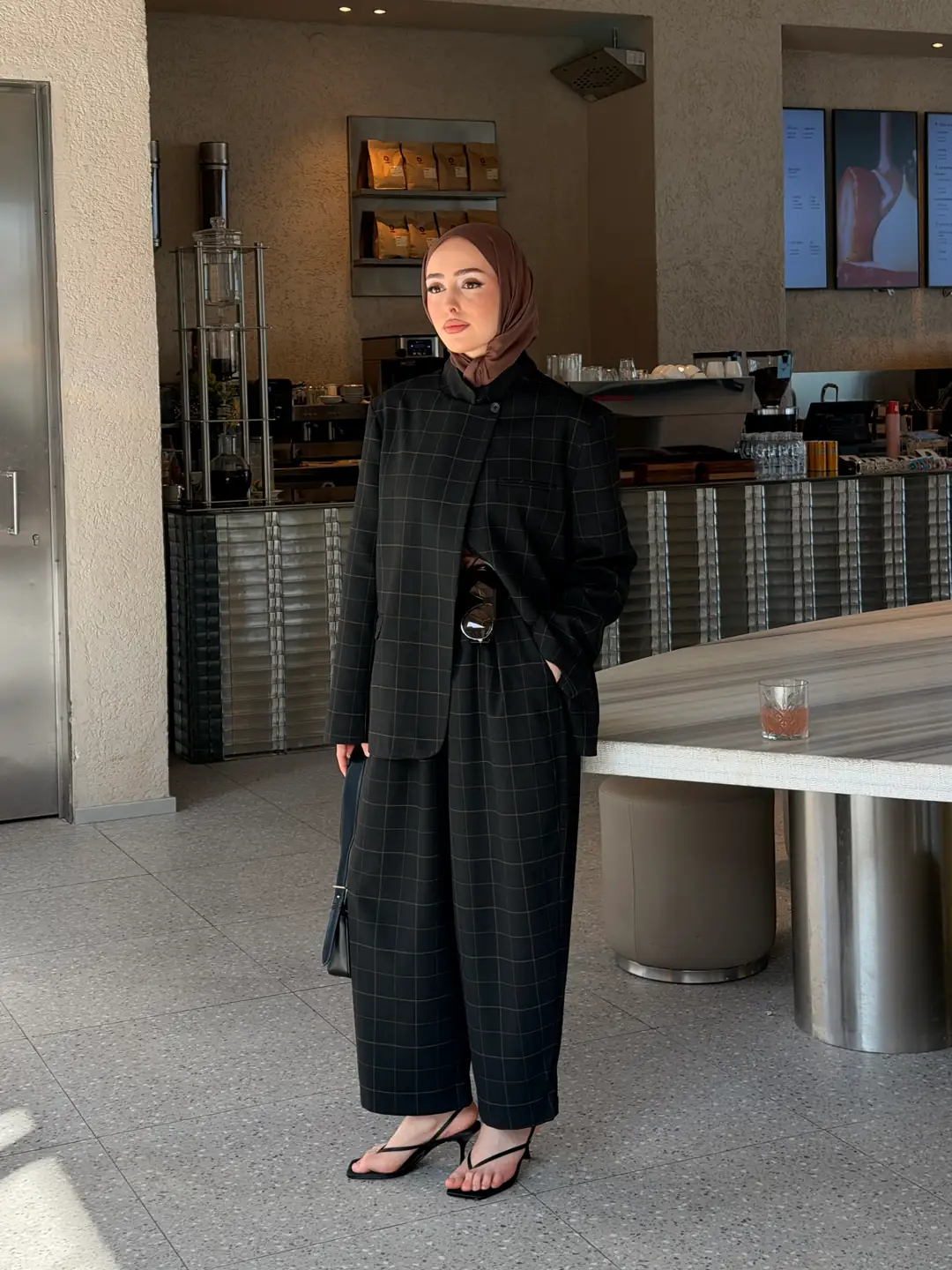 Dik Yakalı Ekose Blazer Ceket Siyah