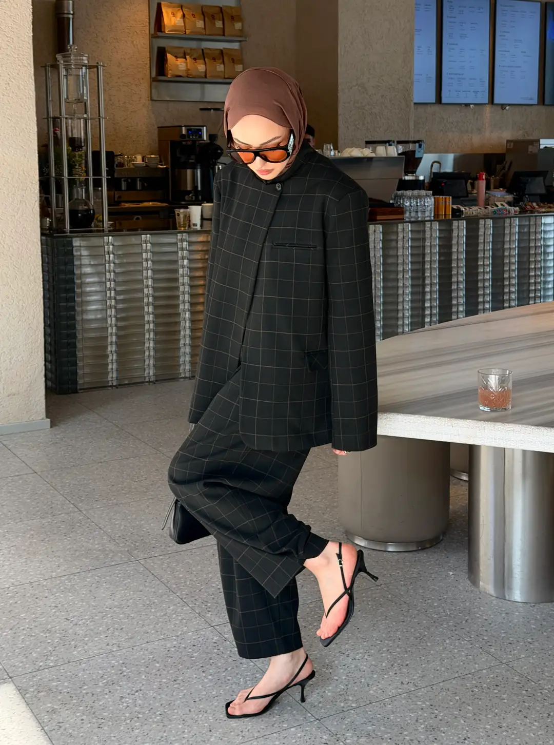 Dik Yakalı Ekose Blazer Ceket Siyah
