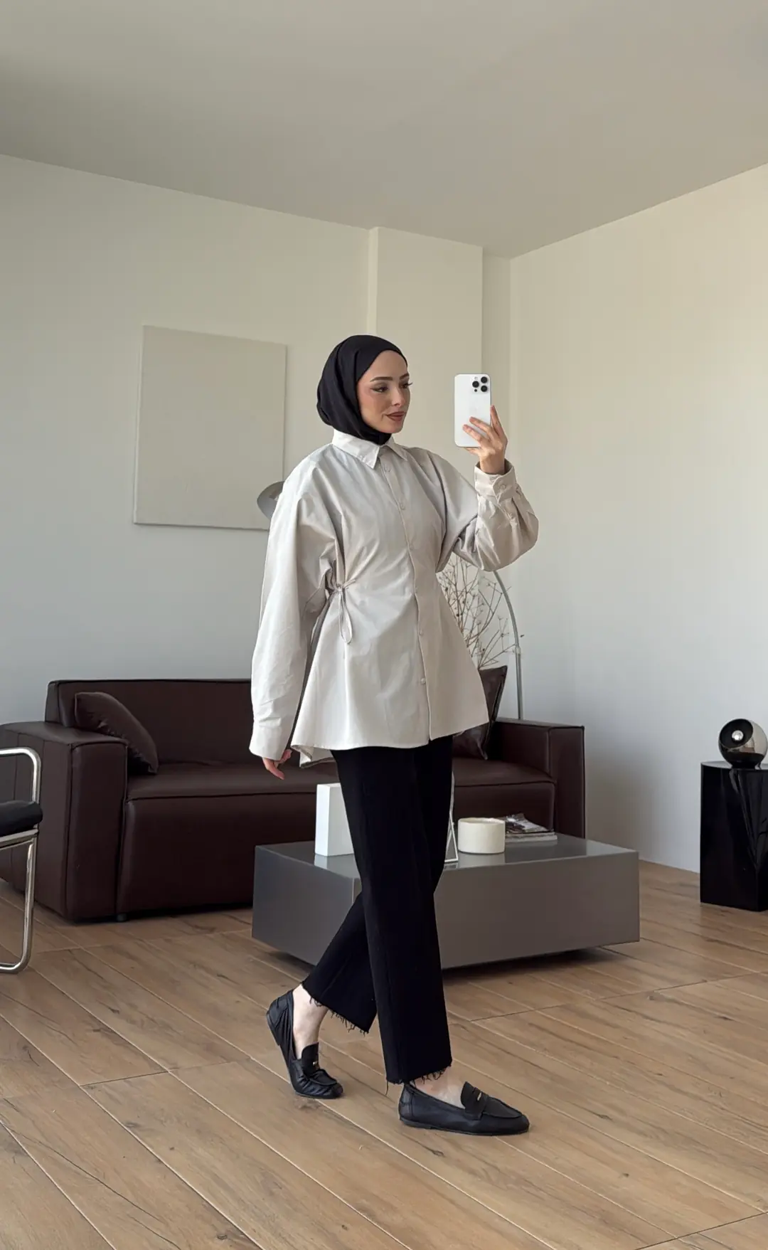 Yandan Bağlamalı Poplin Gömlek Taş