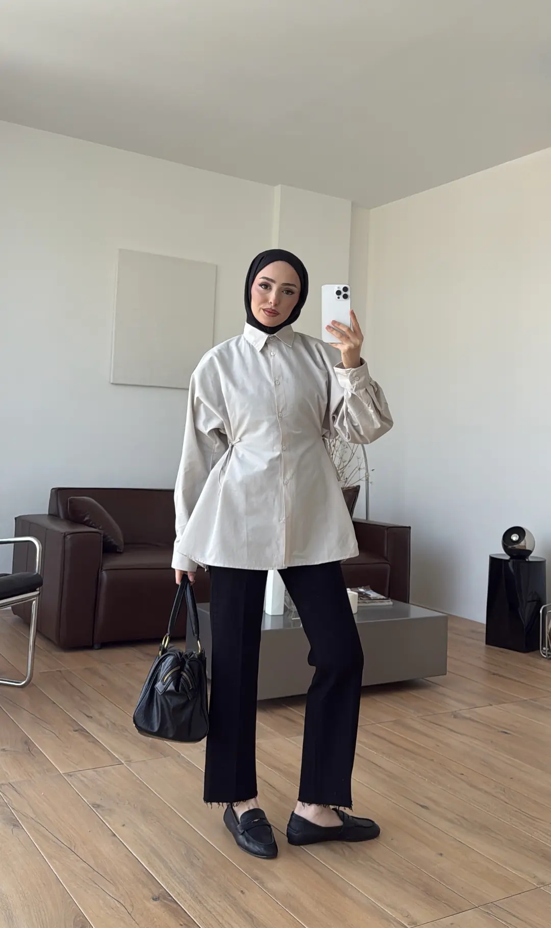 Yandan Bağlamalı Poplin Gömlek Taş