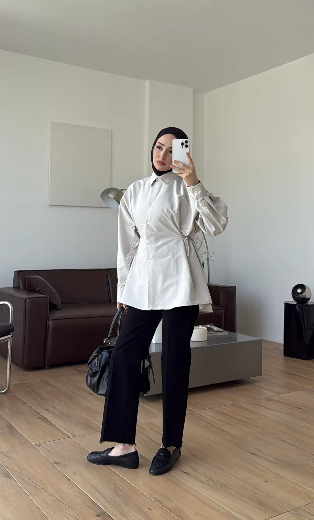 Yandan Bağlamalı Poplin Gömlek Taş