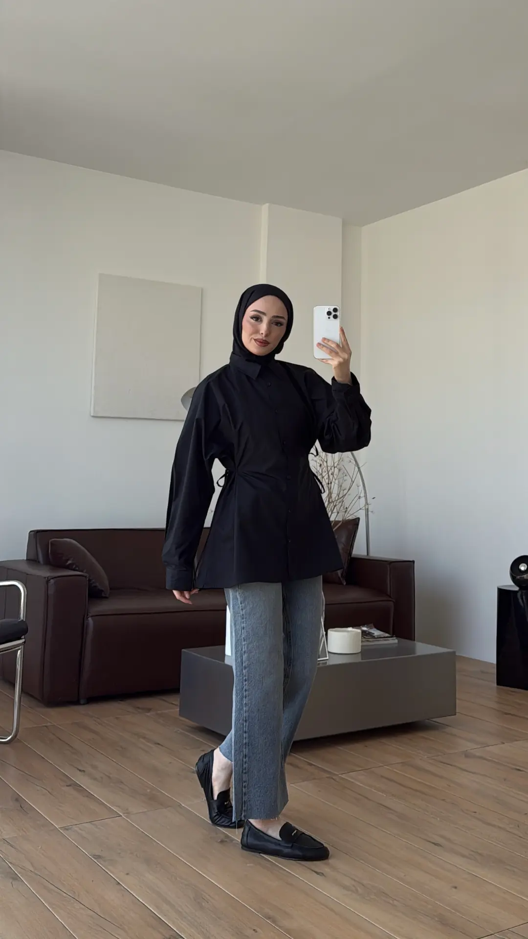 Yandan Bağlamalı Poplin Gömlek Siyah