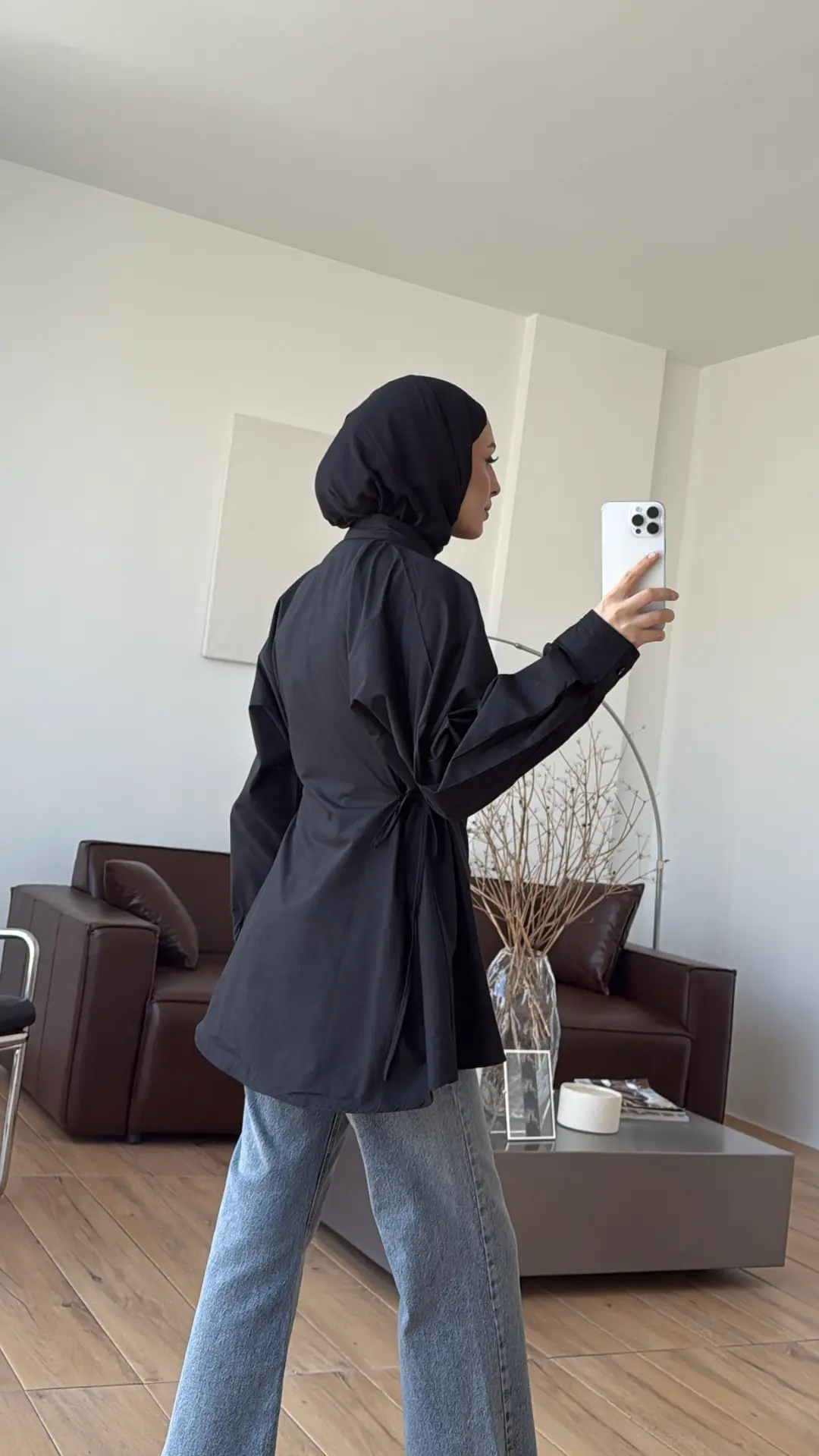 Yandan Bağlamalı Poplin Gömlek Siyah