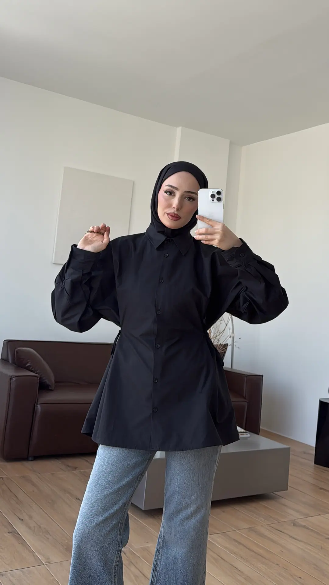 Yandan Bağlamalı Poplin Gömlek Siyah