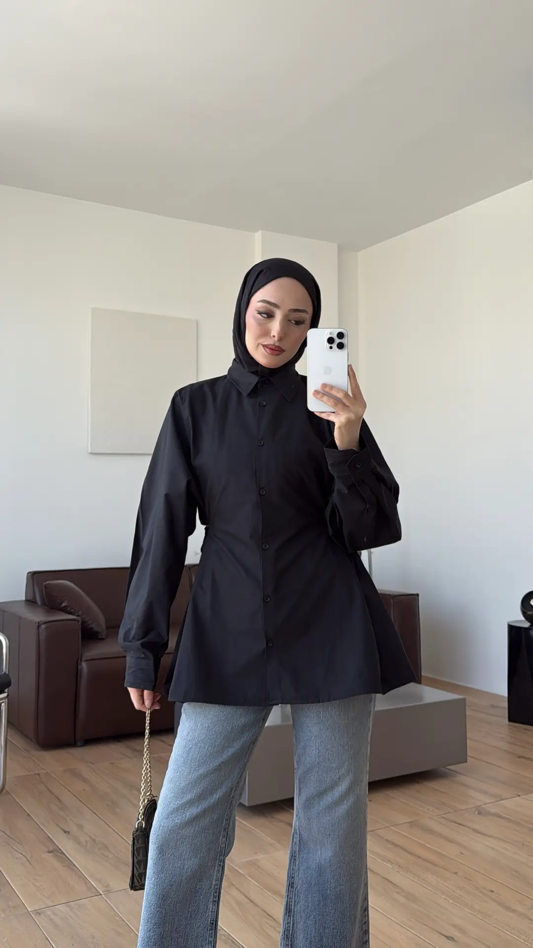 Yandan Bağlamalı Poplin Gömlek Siyah