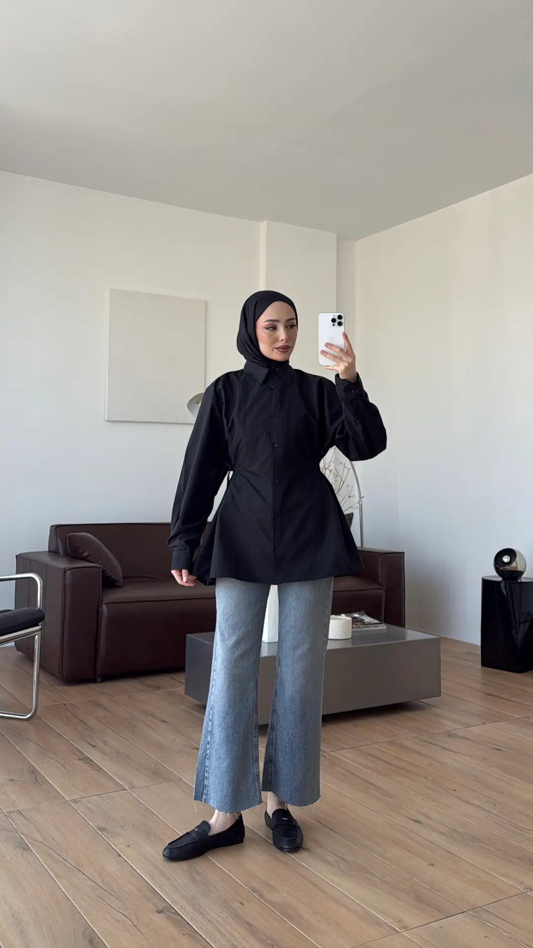 Yandan Bağlamalı Poplin Gömlek Siyah