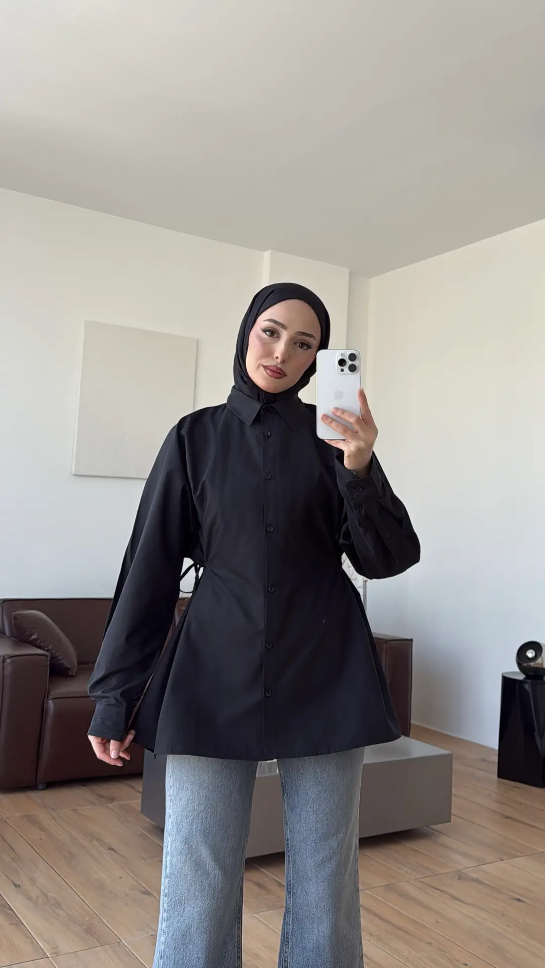 Yandan Bağlamalı Poplin Gömlek Siyah