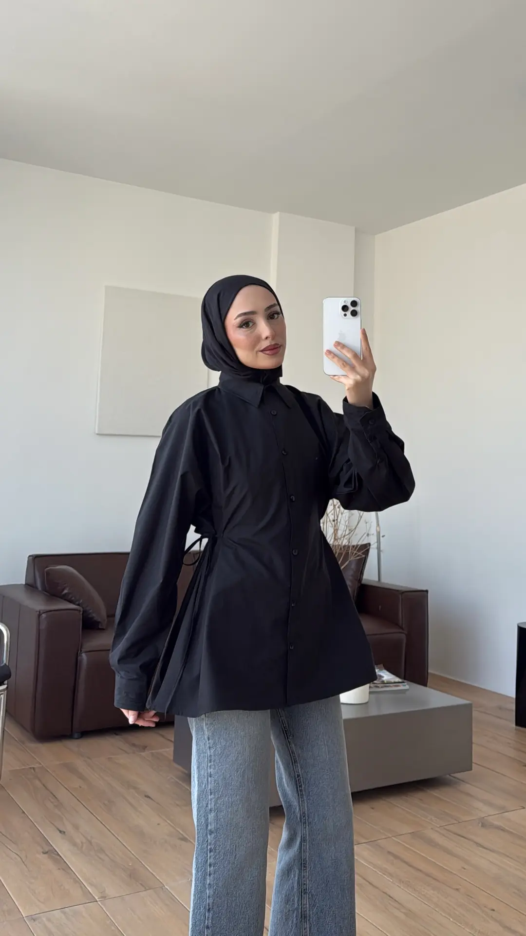 Yandan Bağlamalı Poplin Gömlek Siyah