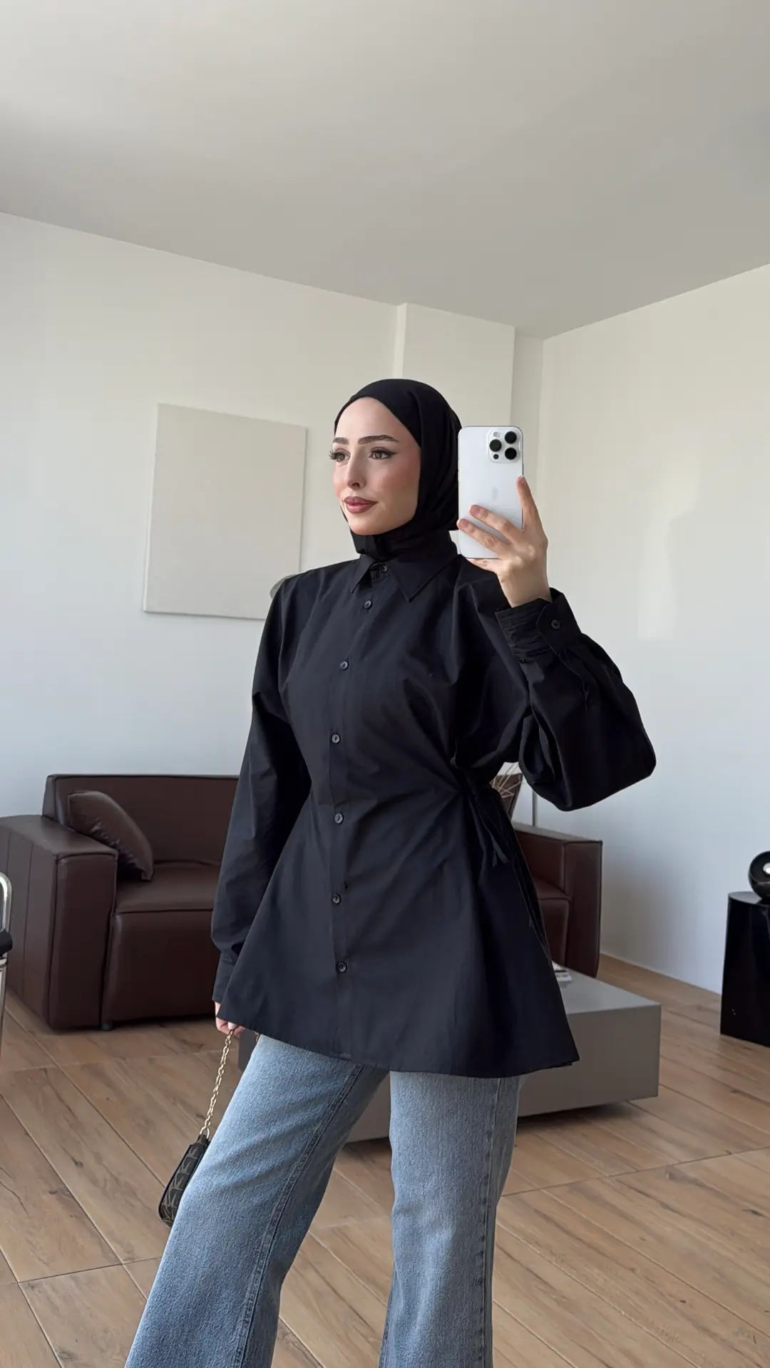 Yandan Bağlamalı Poplin Gömlek Siyah