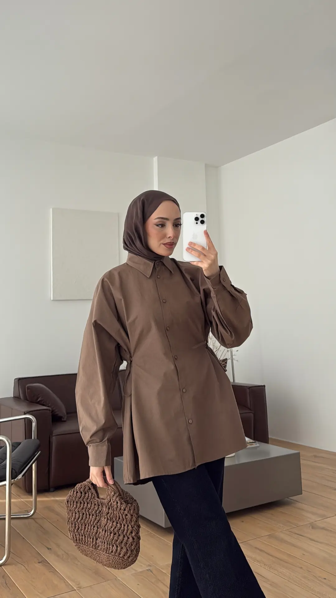 Yandan Bağlamalı Poplin Gömlek Kahve
