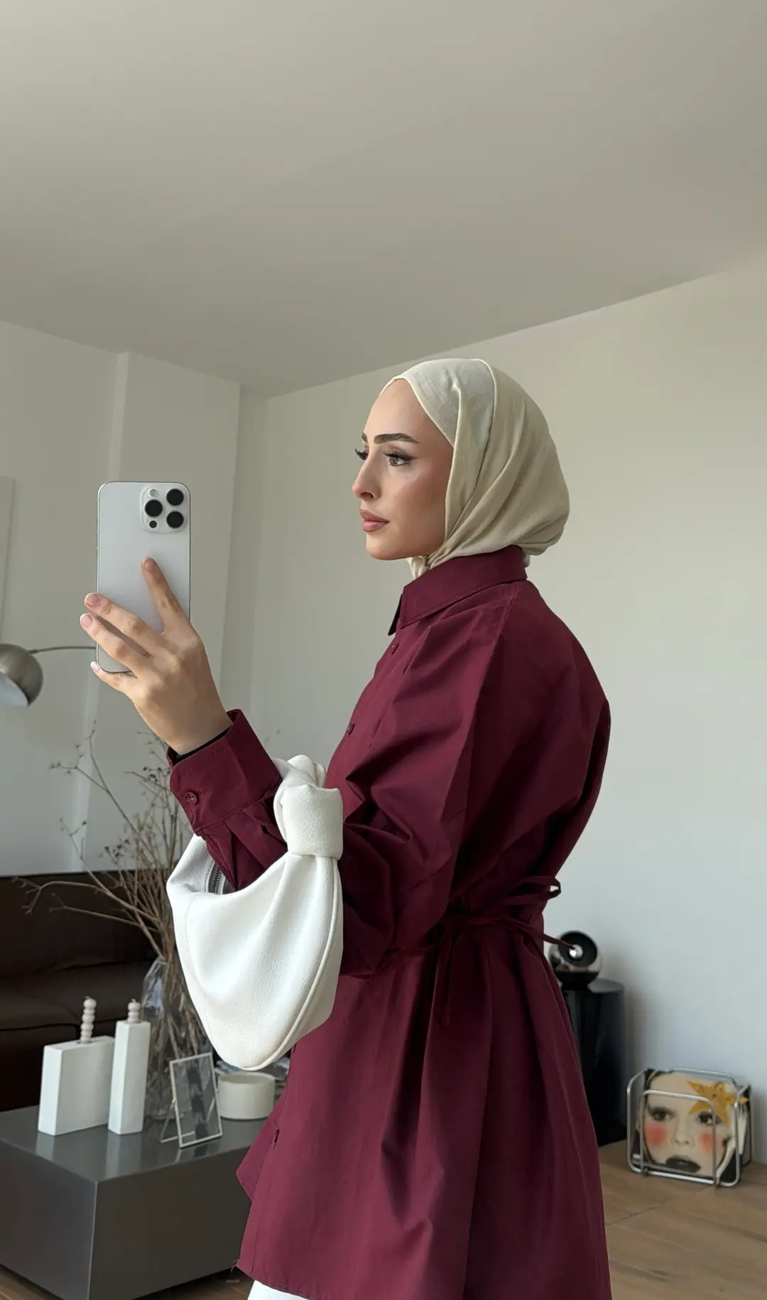 Yandan Bağlamalı Poplin Gömlek Bordo