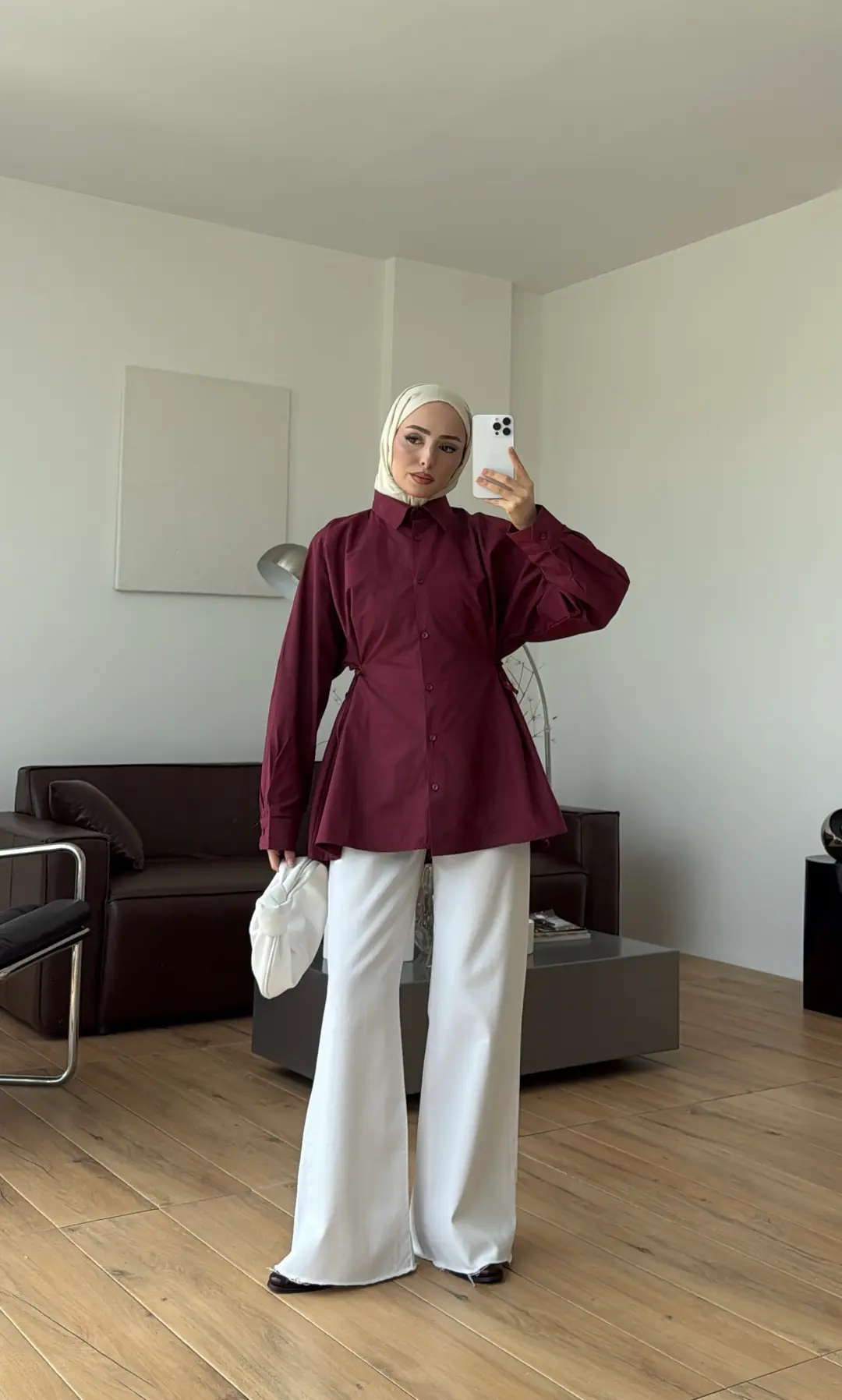 Yandan Bağlamalı Poplin Gömlek Bordo