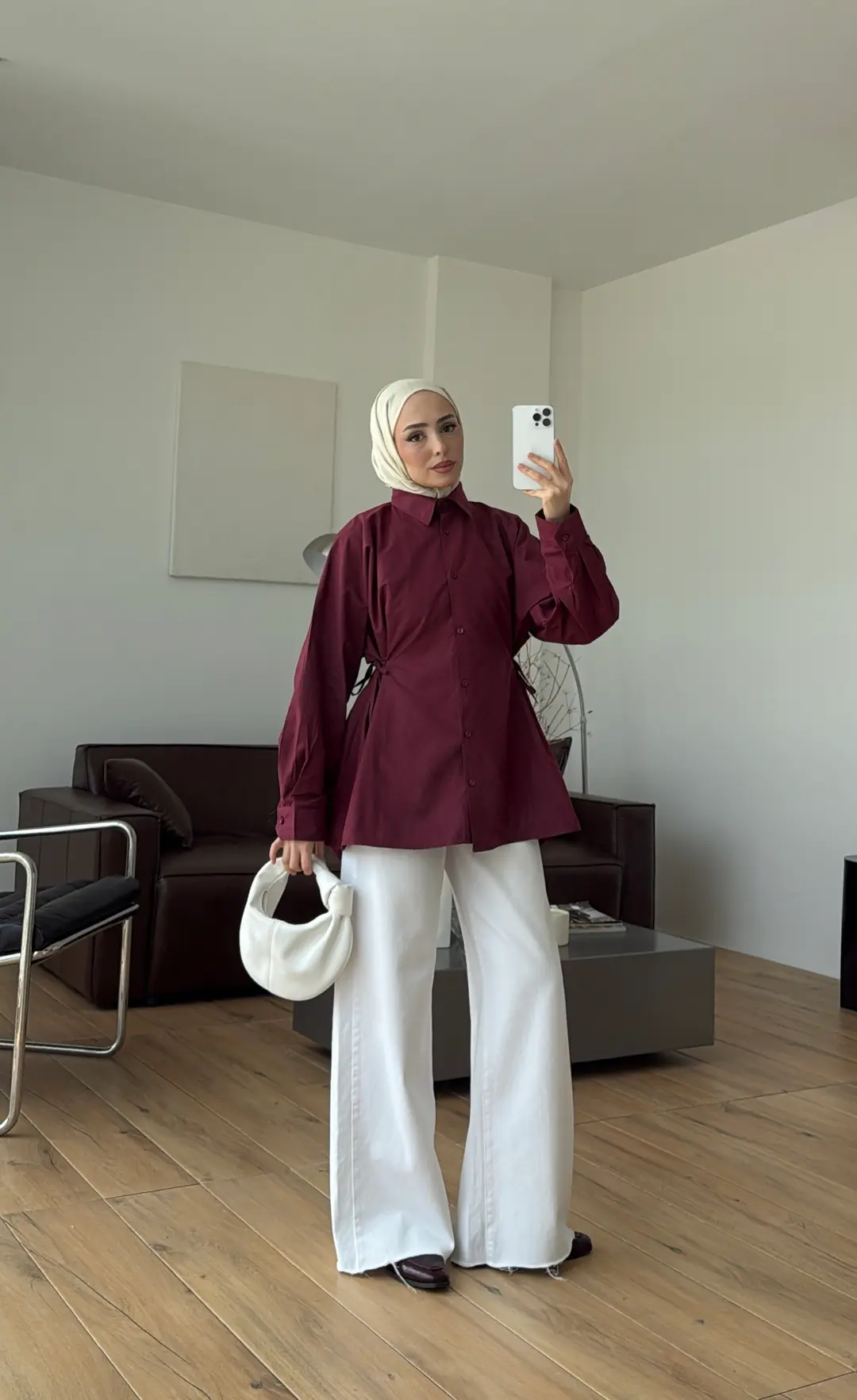 Yandan Bağlamalı Poplin Gömlek Bordo
