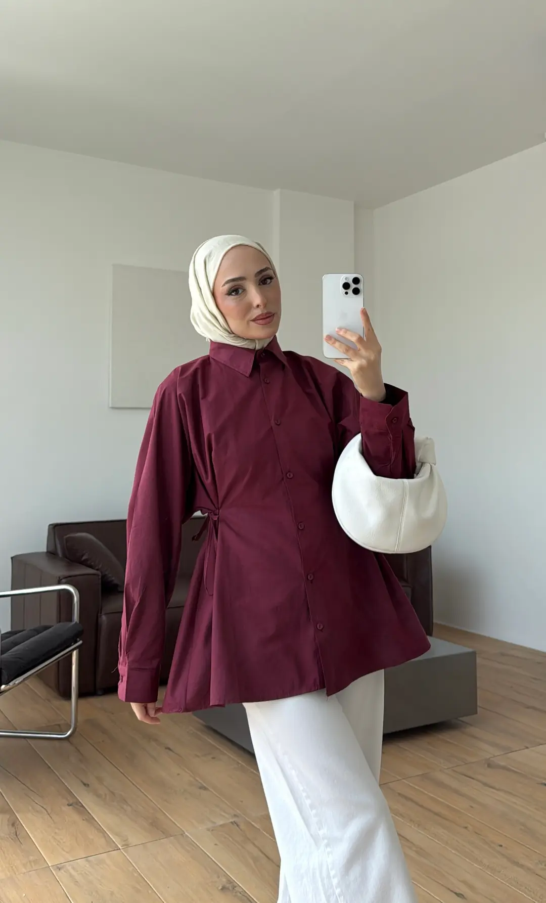 Yandan Bağlamalı Poplin Gömlek Bordo