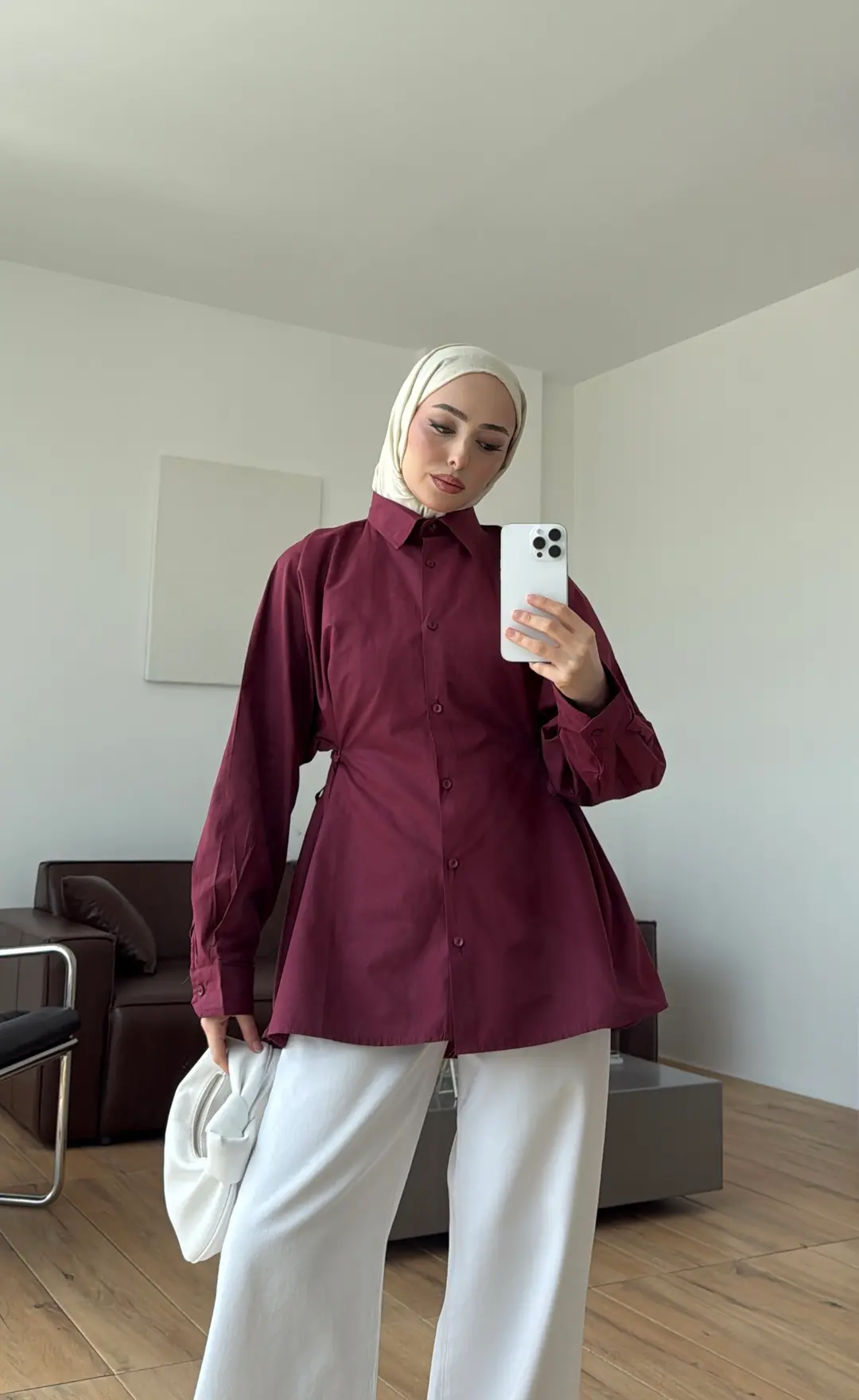 Yandan Bağlamalı Poplin Gömlek Bordo