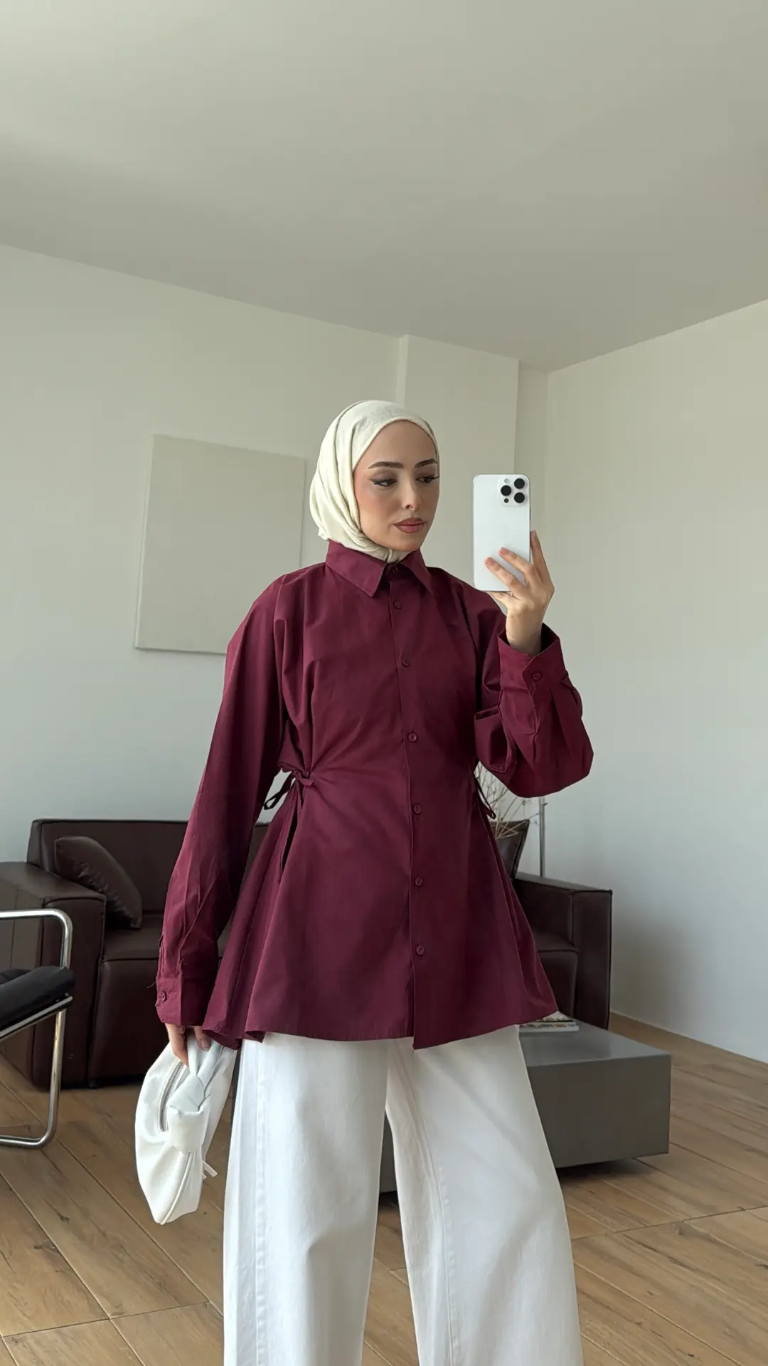 Yandan Bağlamalı Poplin Gömlek Bordo
