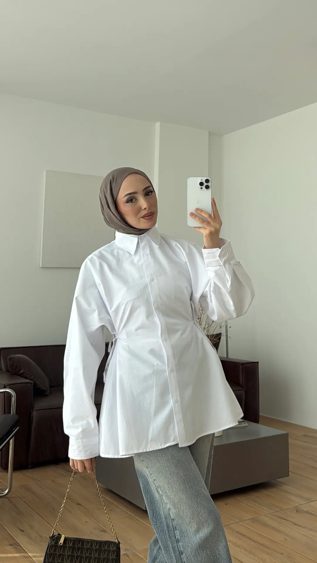 Yandan Bağlamalı Poplin Gömlek Beyaz