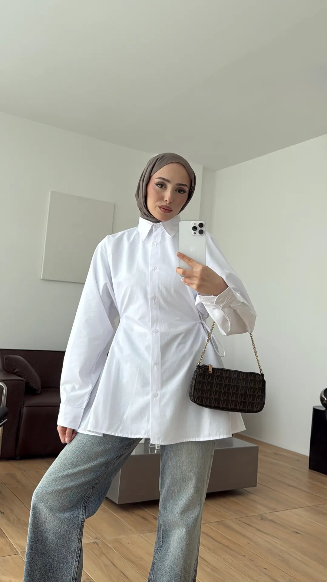 Yandan Bağlamalı Poplin Gömlek Beyaz