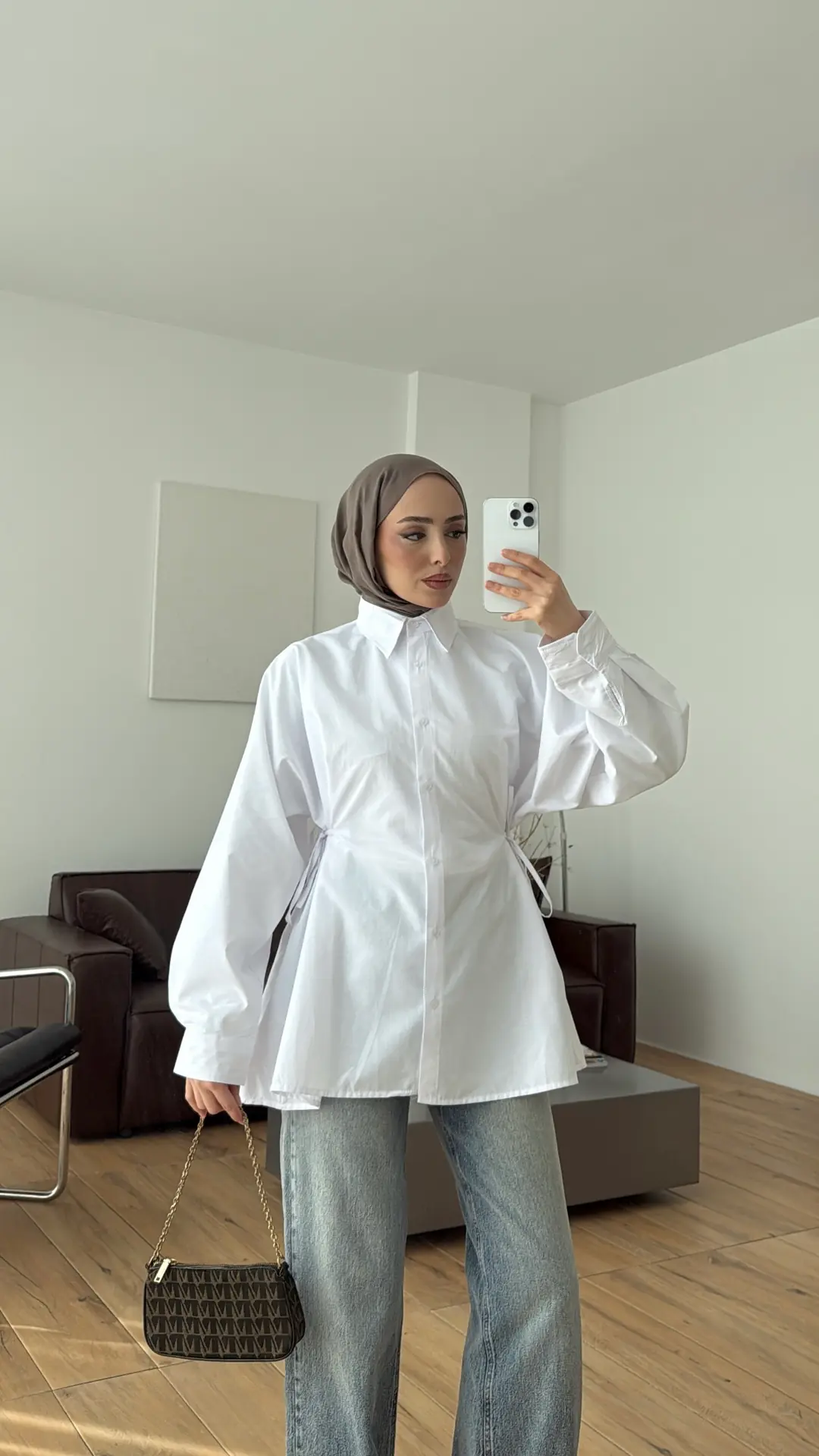 Yandan Bağlamalı Poplin Gömlek Beyaz