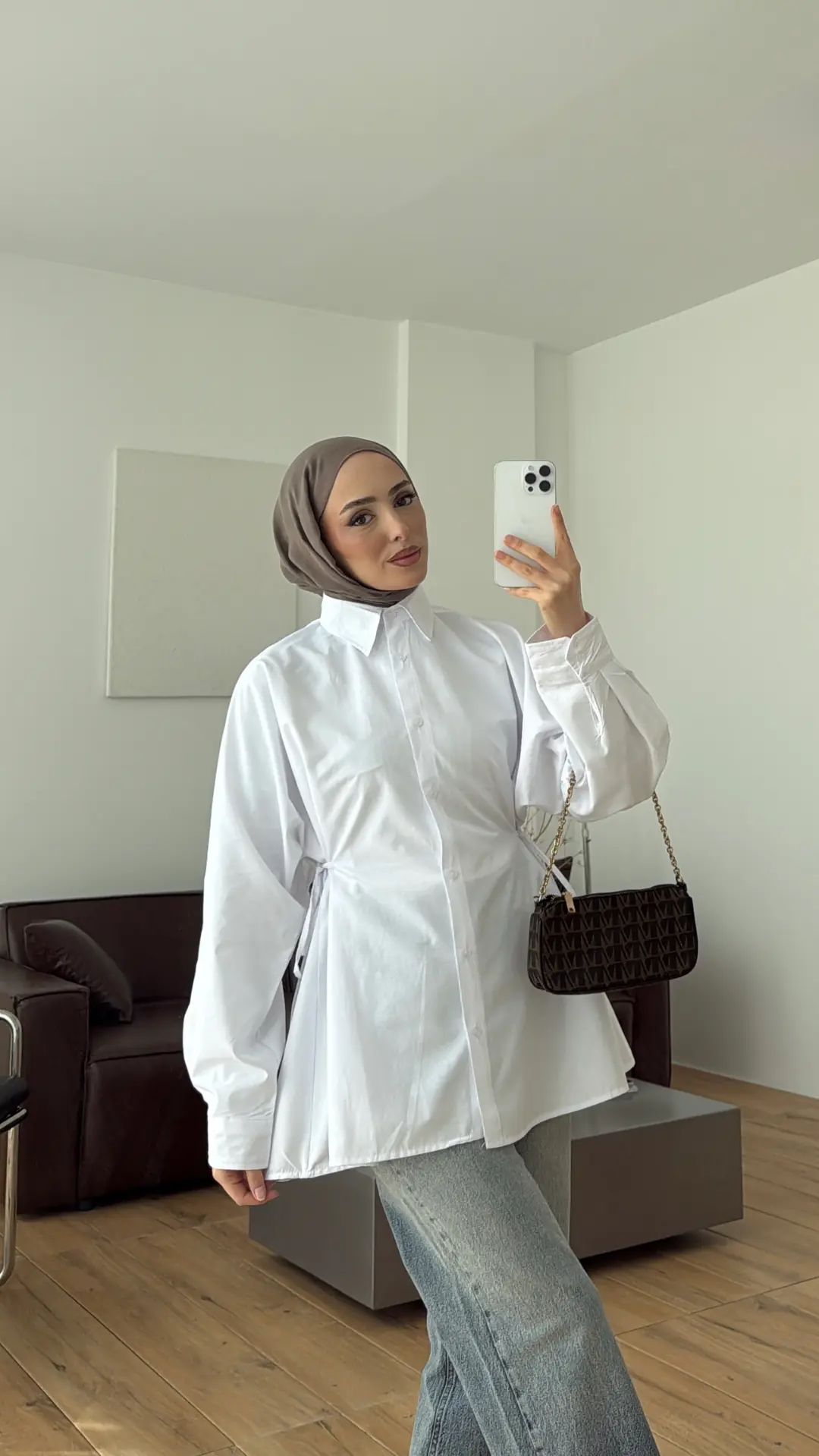 Yandan Bağlamalı Poplin Gömlek Beyaz
