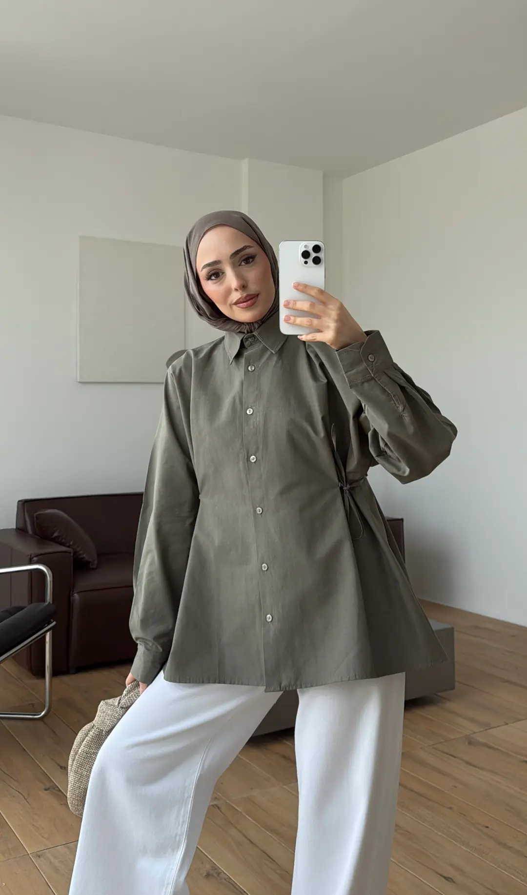 Yandan Bağlamalı Poplin Gömlek Haki