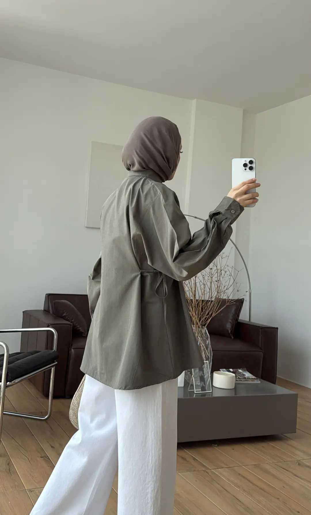 Yandan Bağlamalı Poplin Gömlek Haki