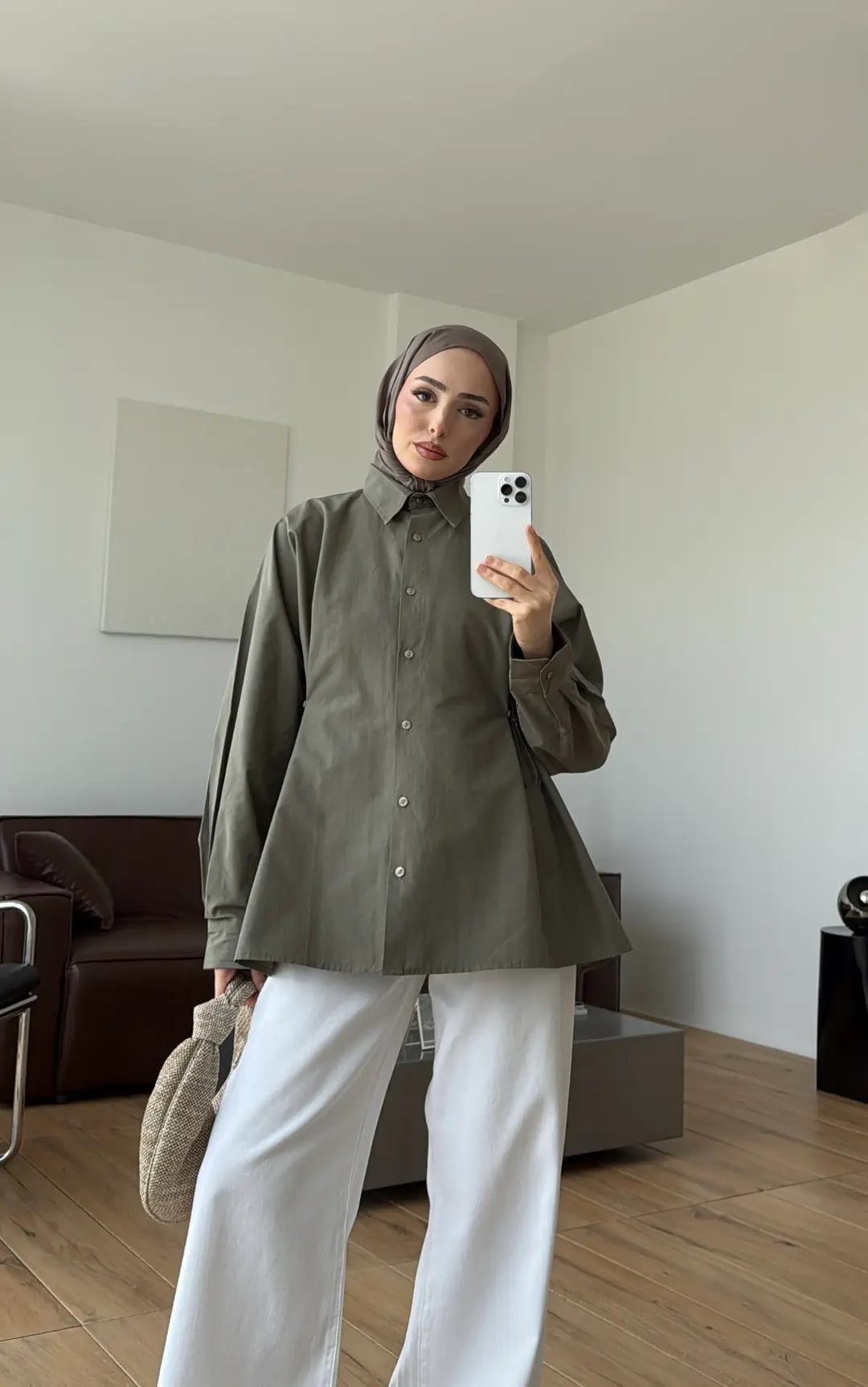 Yandan Bağlamalı Poplin Gömlek Haki