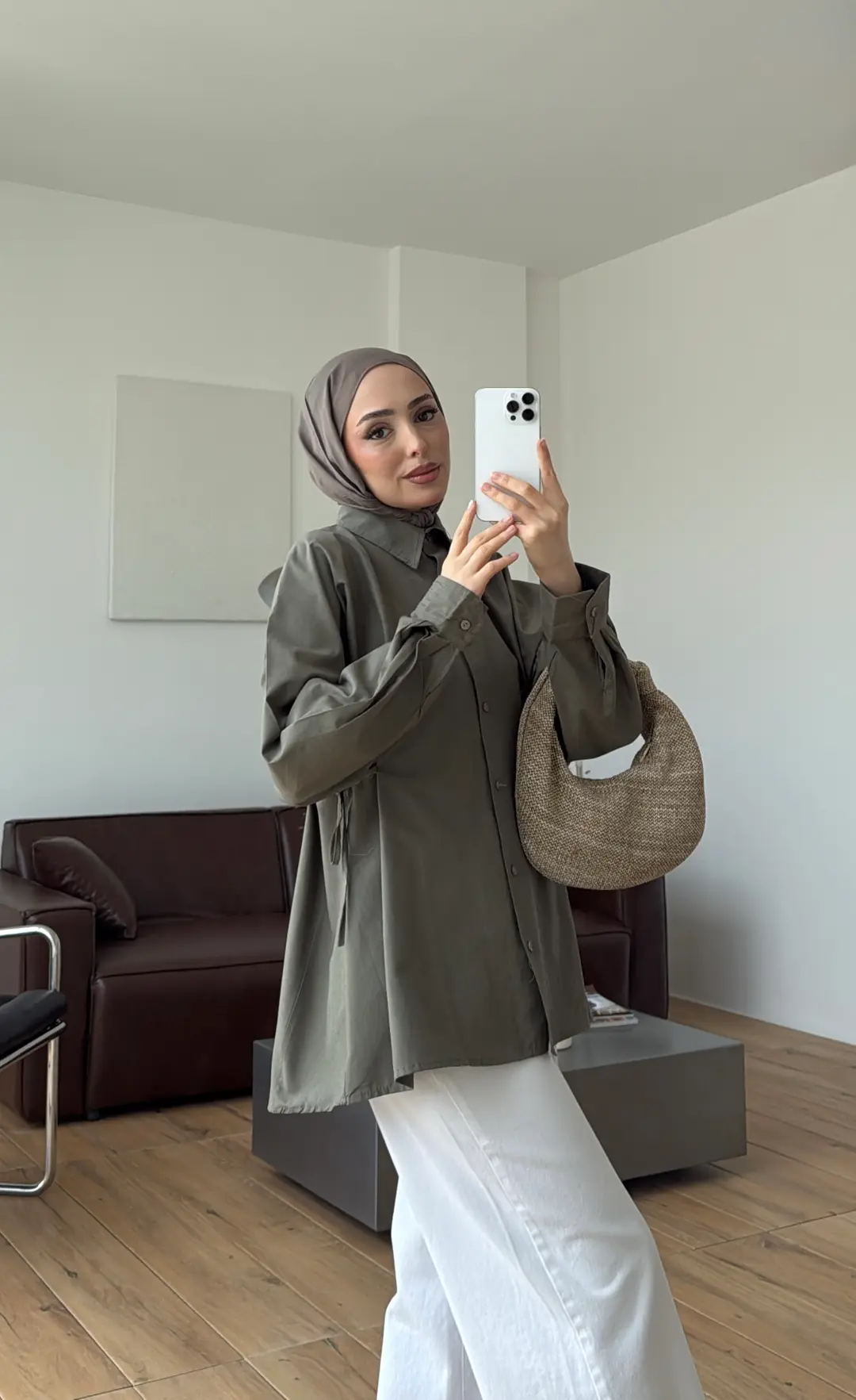 Yandan Bağlamalı Poplin Gömlek Haki