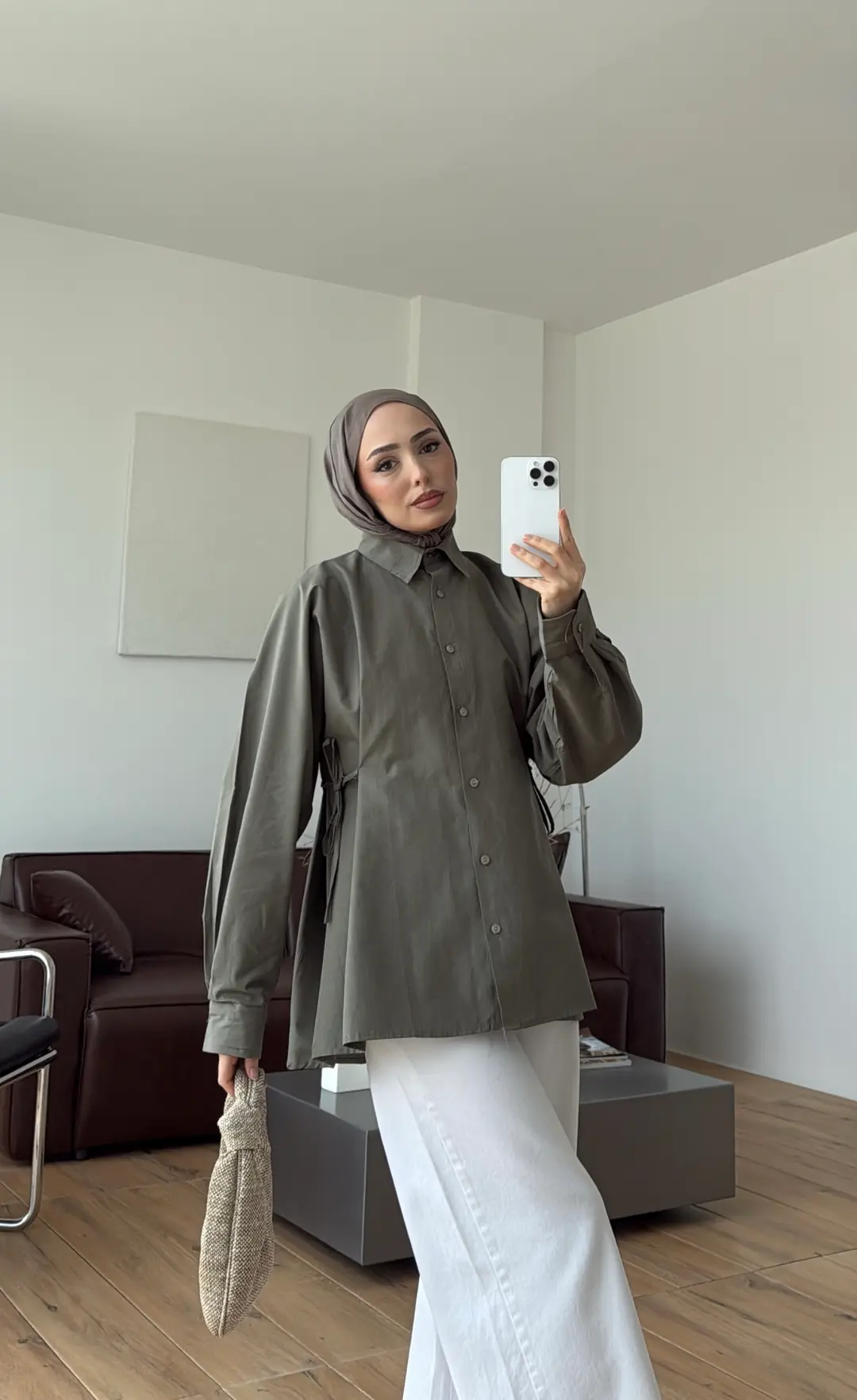 Yandan Bağlamalı Poplin Gömlek Haki