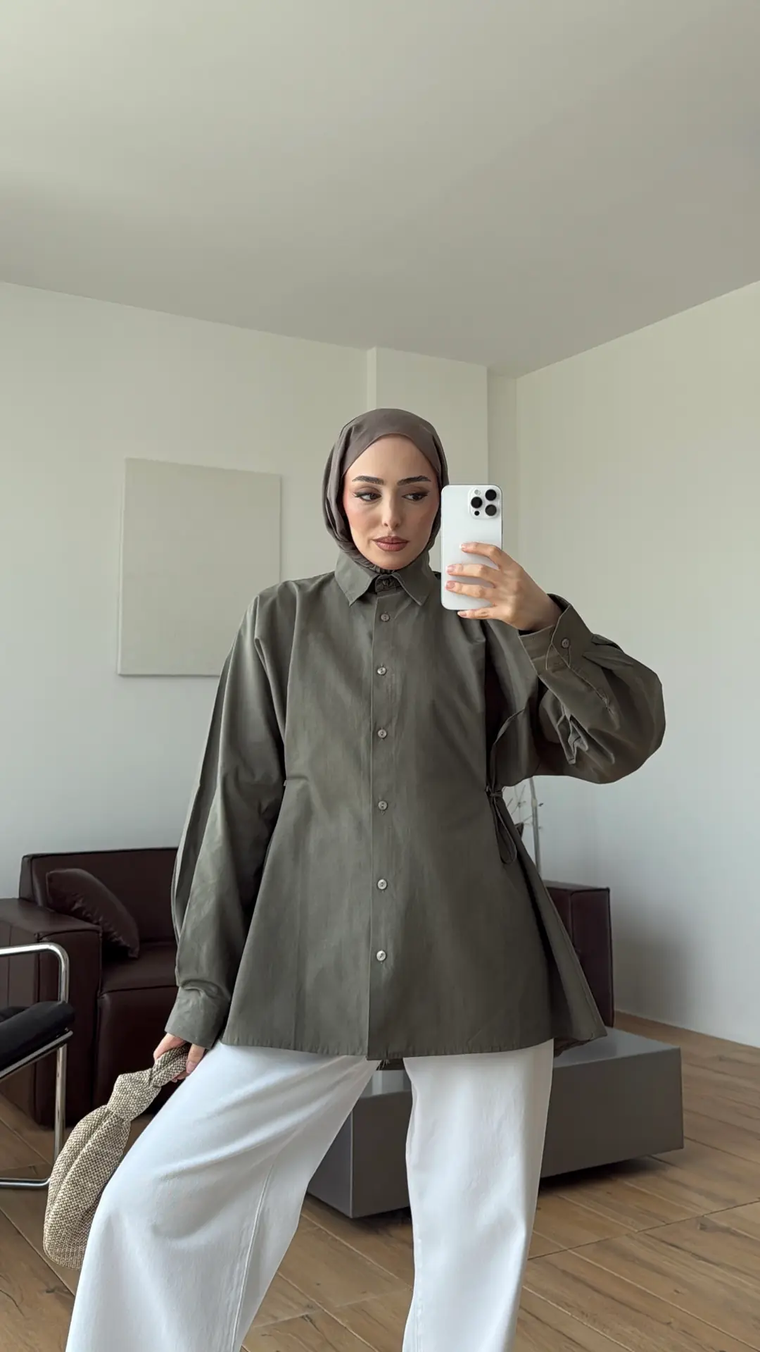 Yandan Bağlamalı Poplin Gömlek Haki