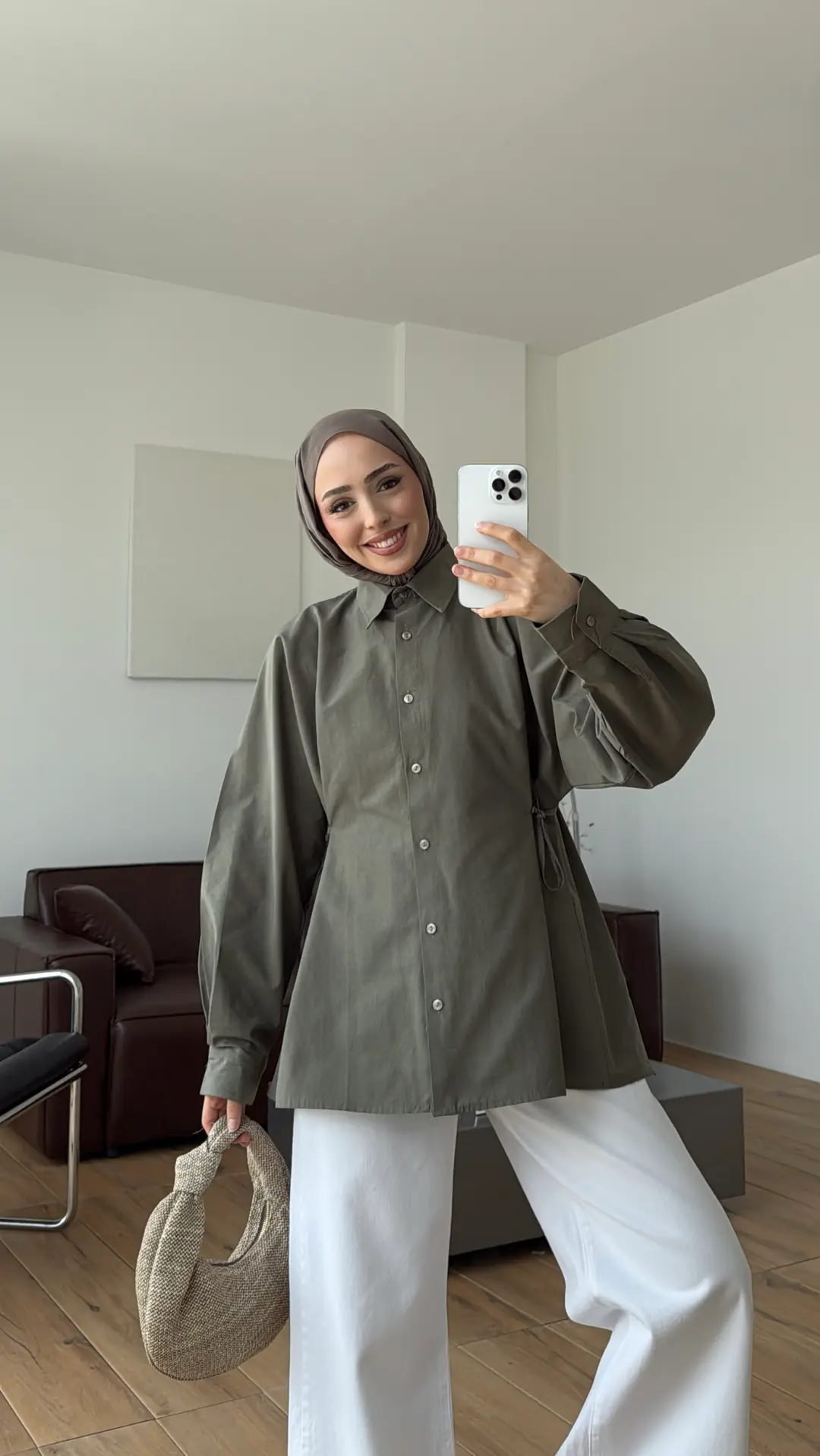 Yandan Bağlamalı Poplin Gömlek Haki