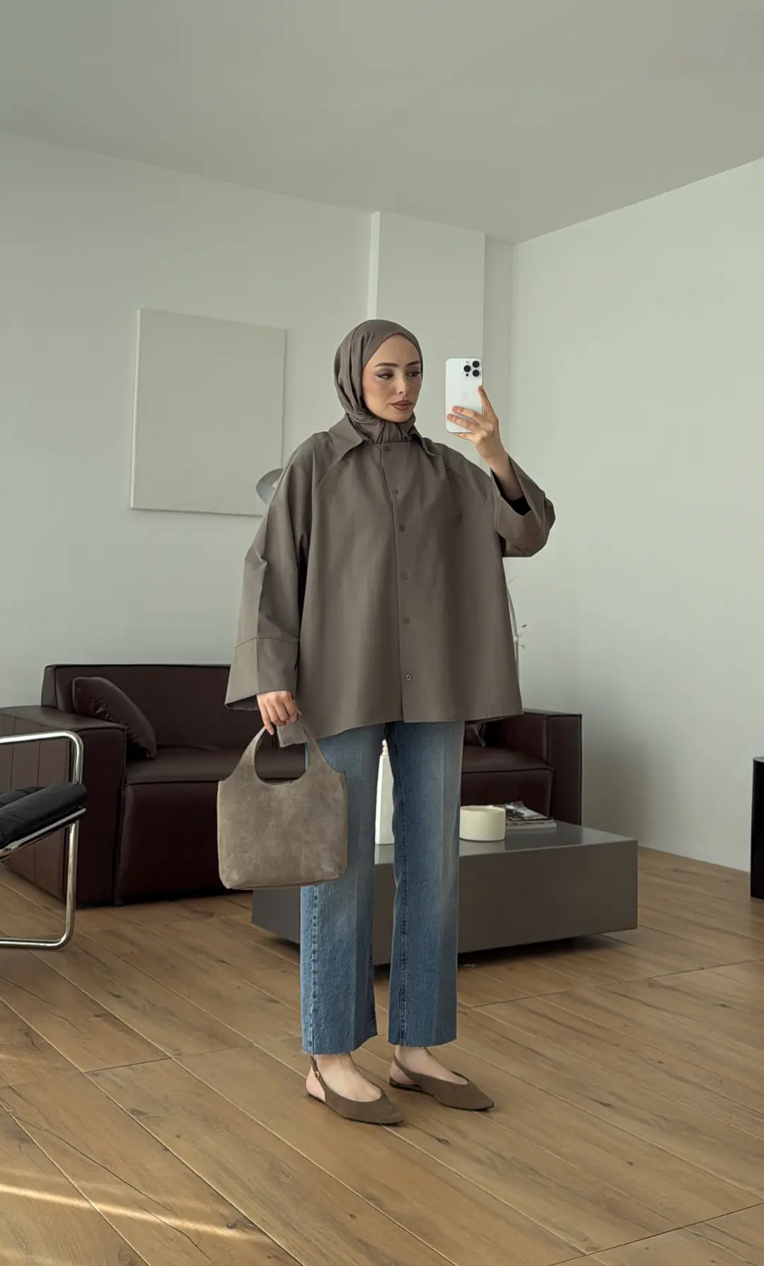 Kalın Manşetli Oversize Gömlek Vizon