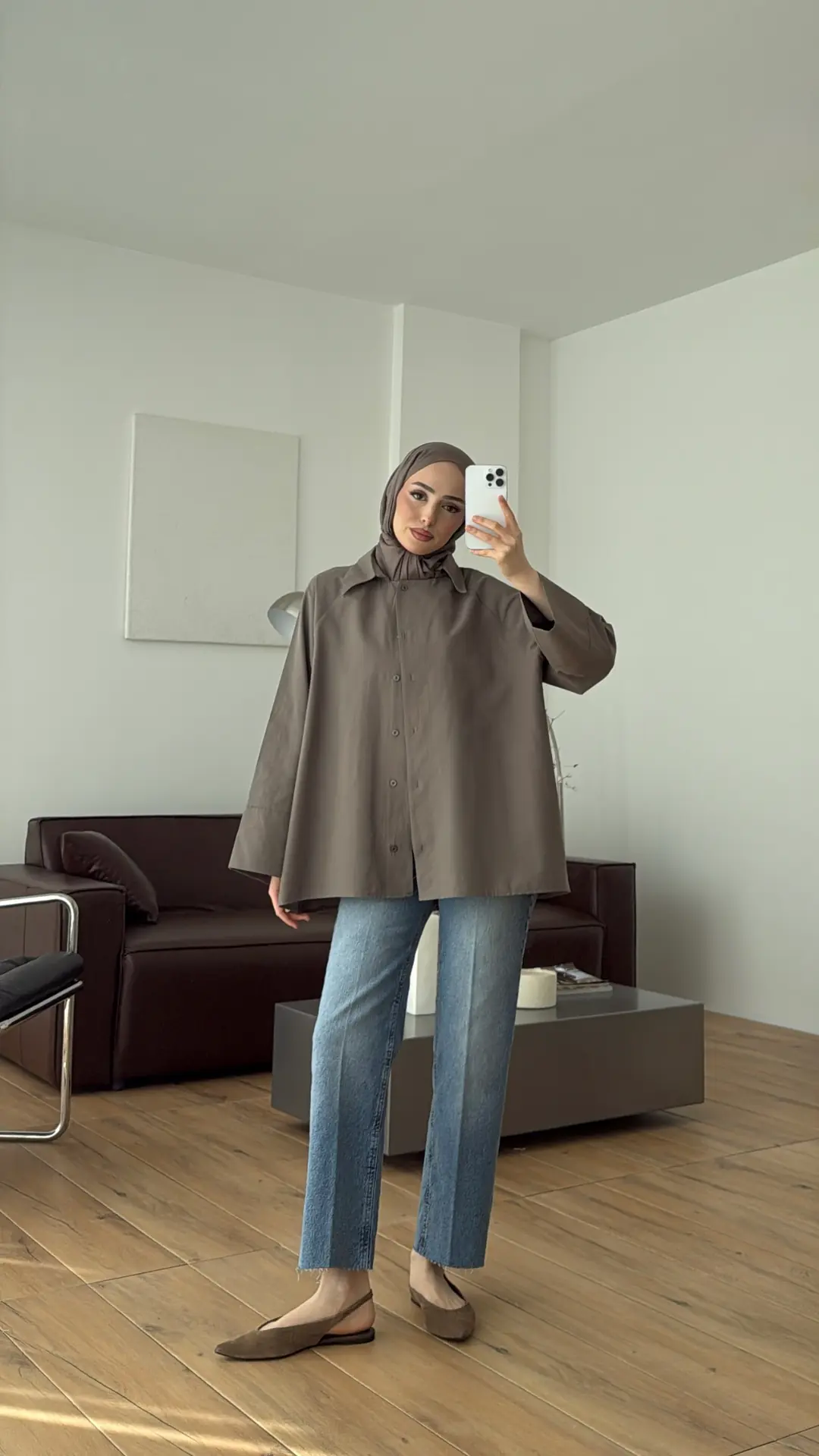 Kalın Manşetli Oversize Gömlek Vizon