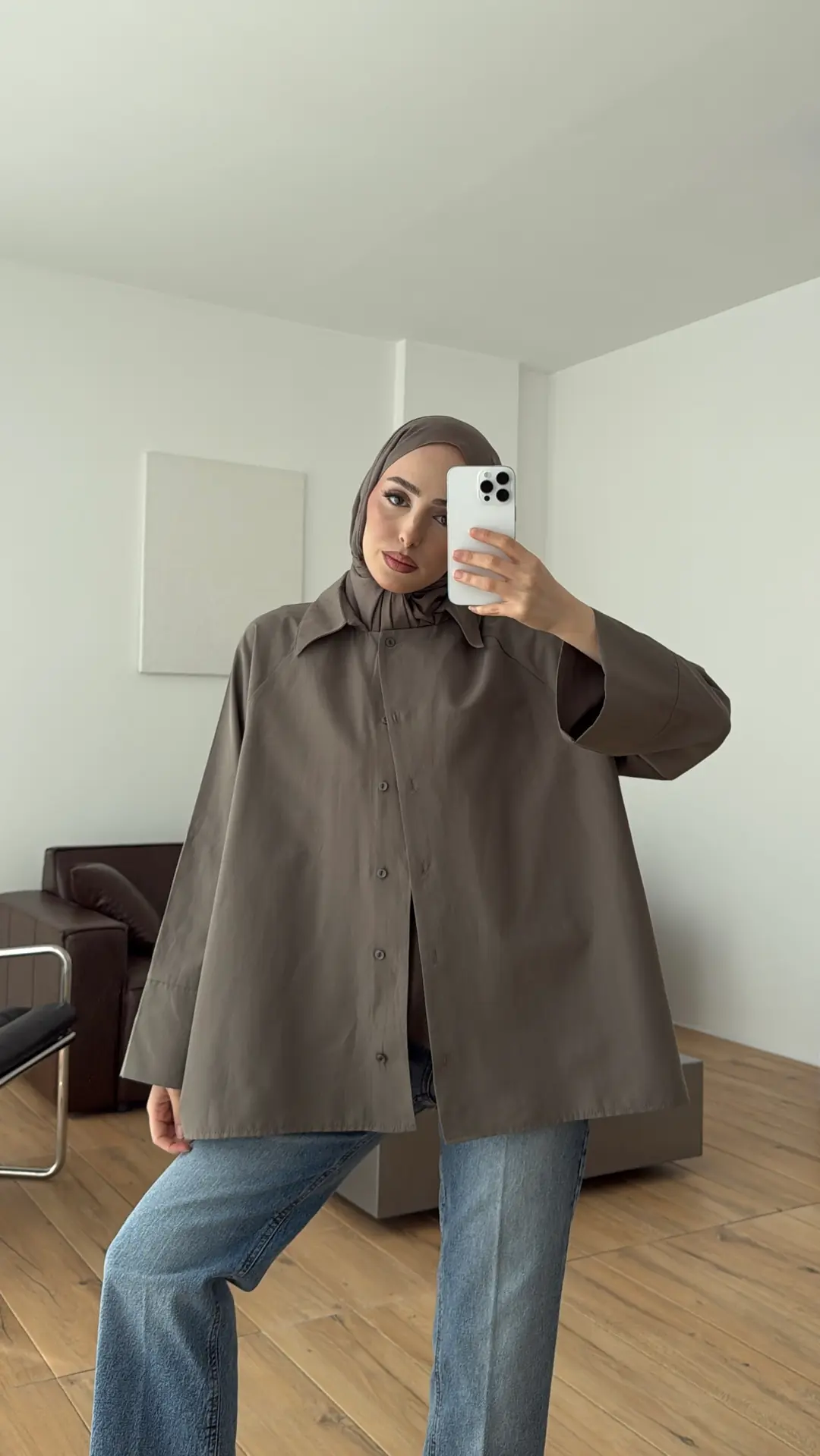 Kalın Manşetli Oversize Gömlek Vizon