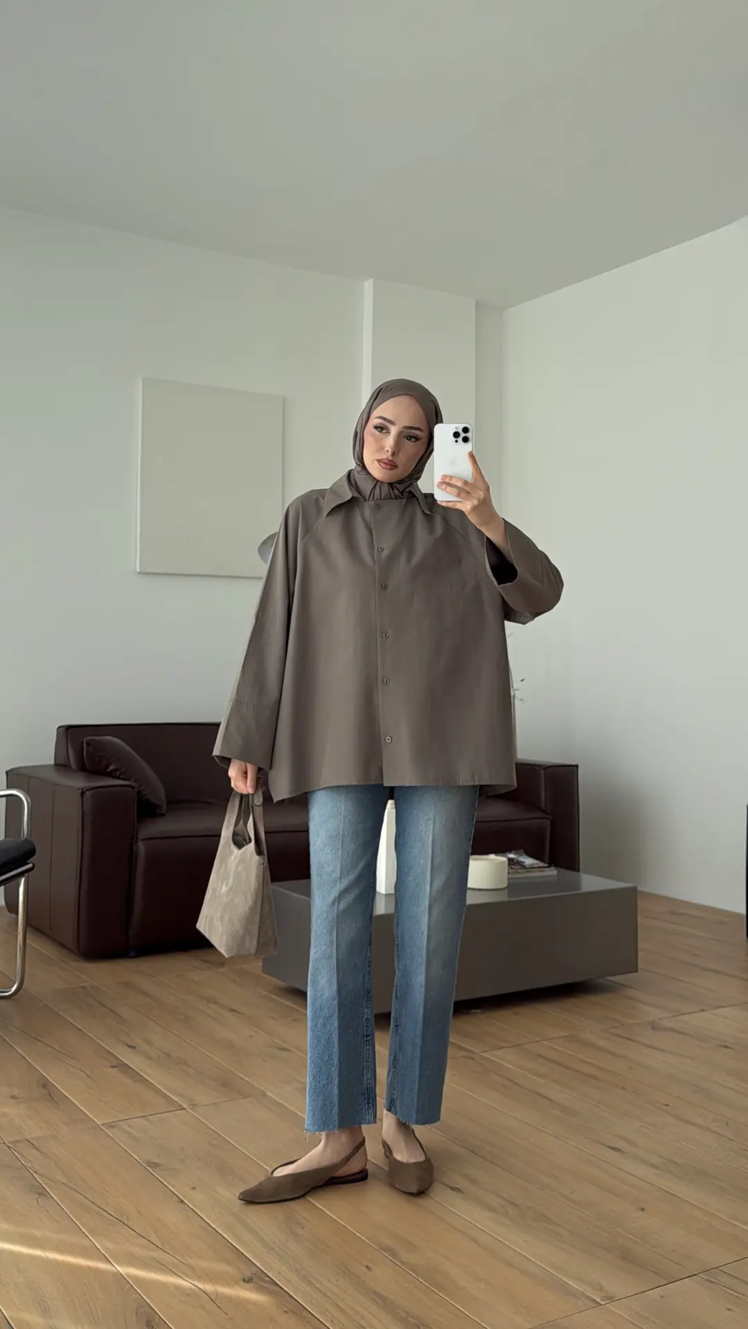 Kalın Manşetli Oversize Gömlek Vizon