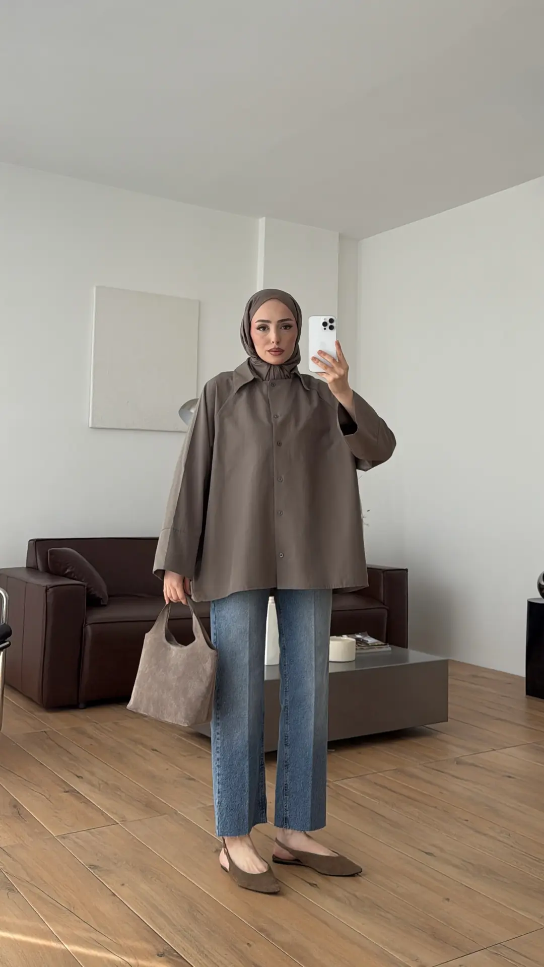 Kalın Manşetli Oversize Gömlek Vizon