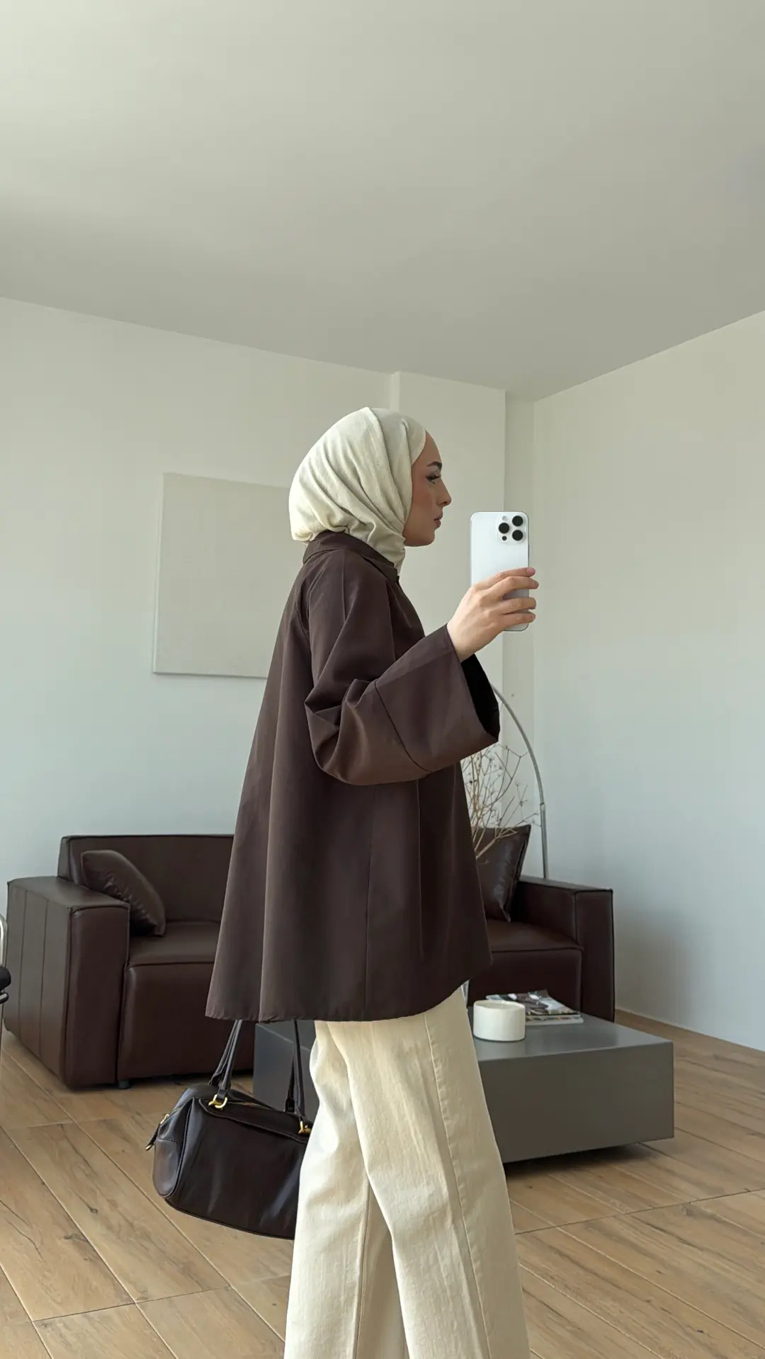 Kalın Manşetli Oversize Gömlek Kahve