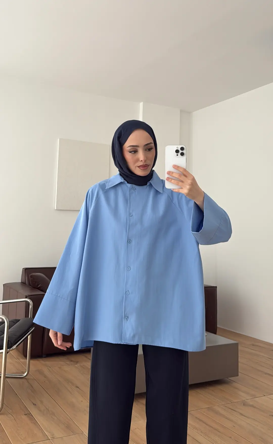 Kalın Manşet Oversize Gömlek Mavi