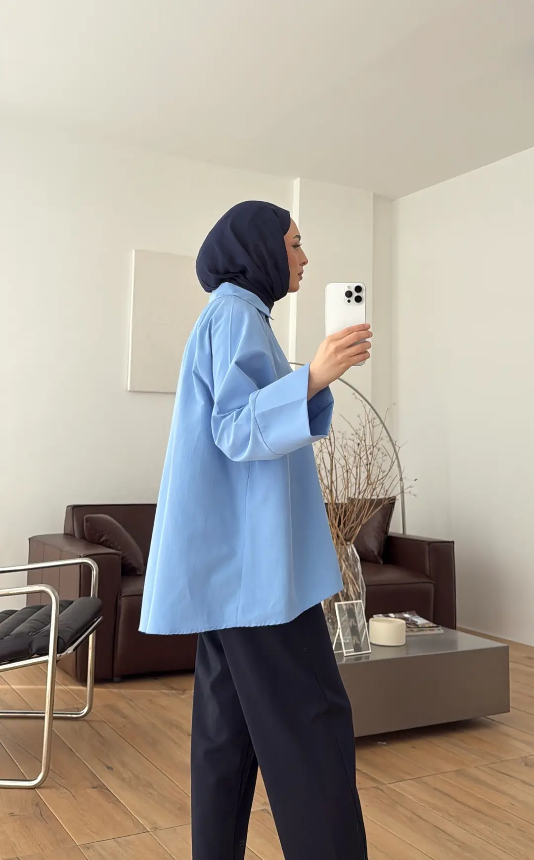 Kalın Manşet Oversize Gömlek Mavi