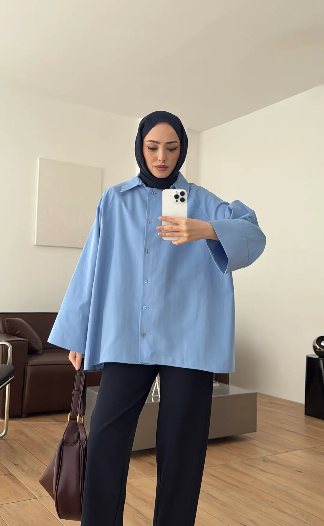 Kalın Manşet Oversize Gömlek Mavi
