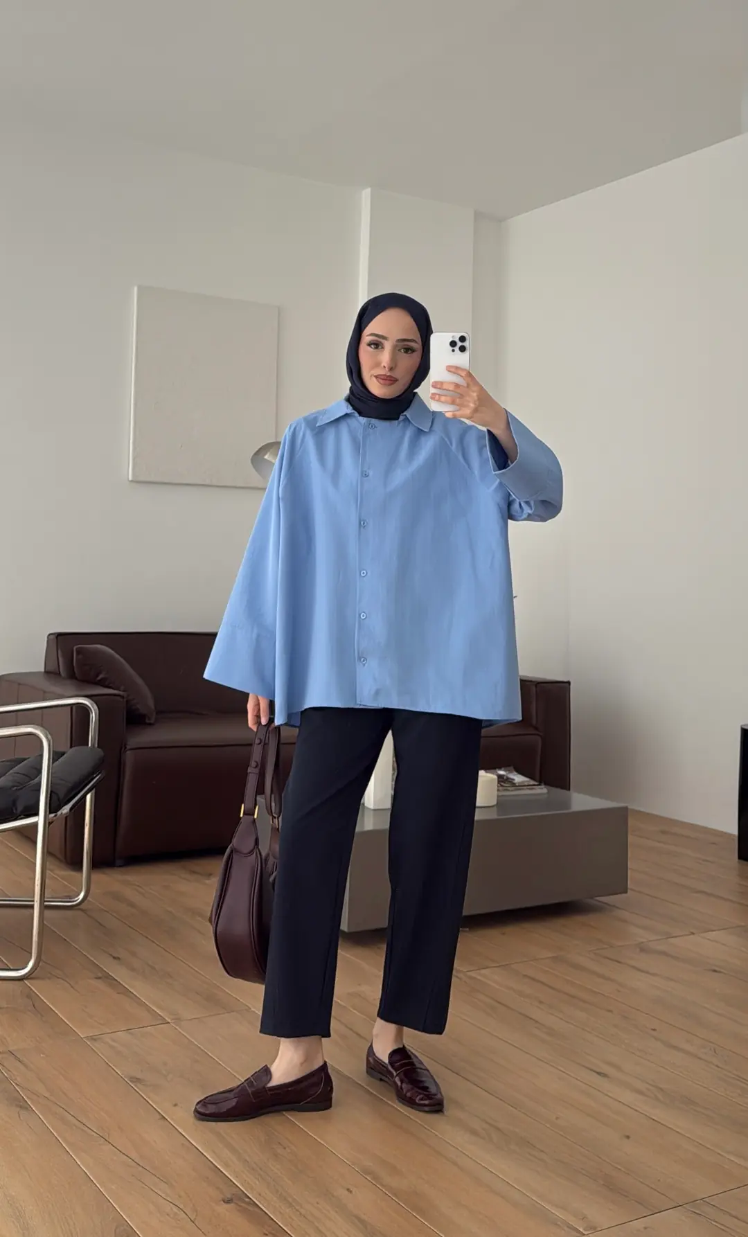 Kalın Manşet Oversize Gömlek Mavi