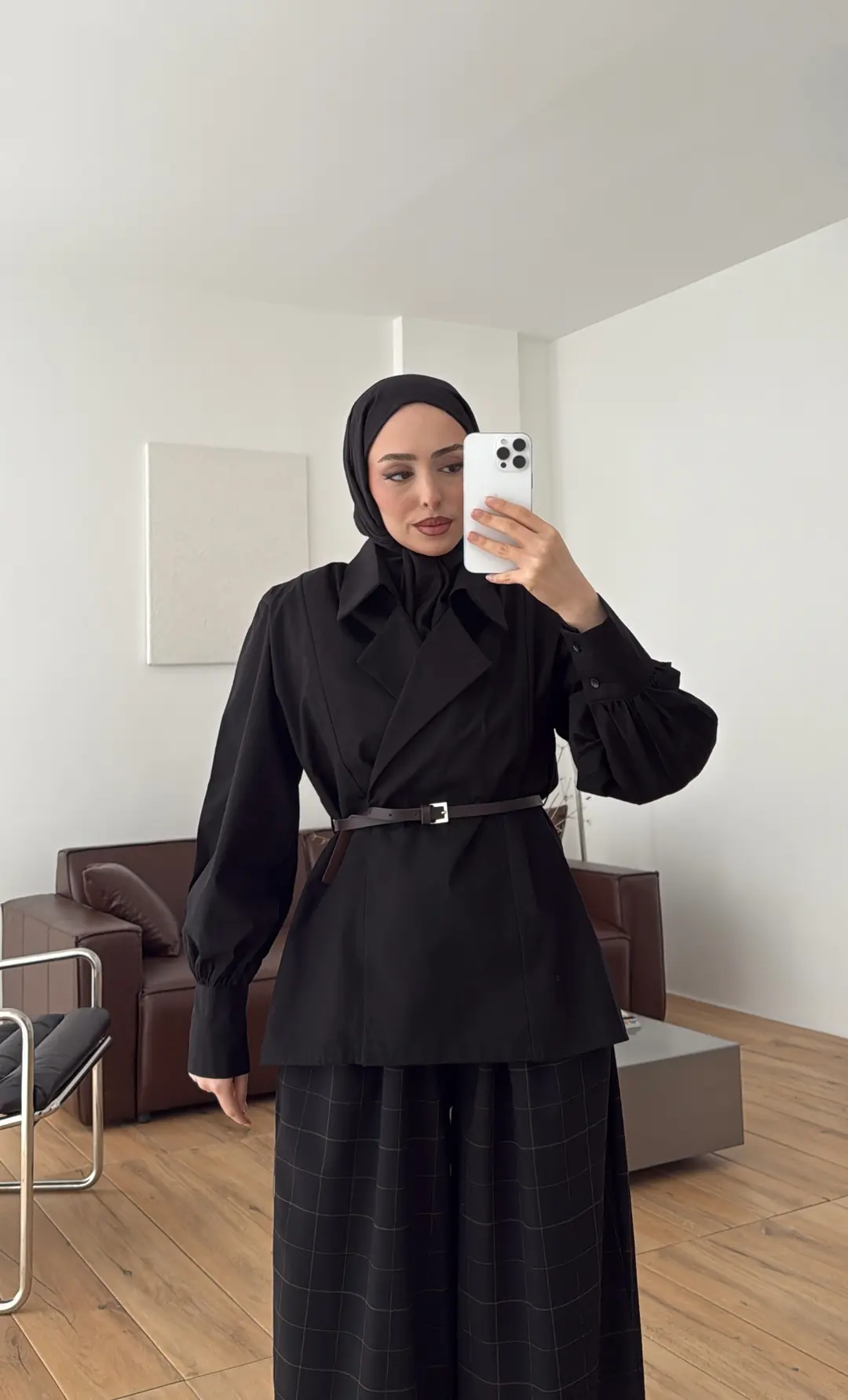 Vatkalı Kemerli Gömlek/Trenc Siyah