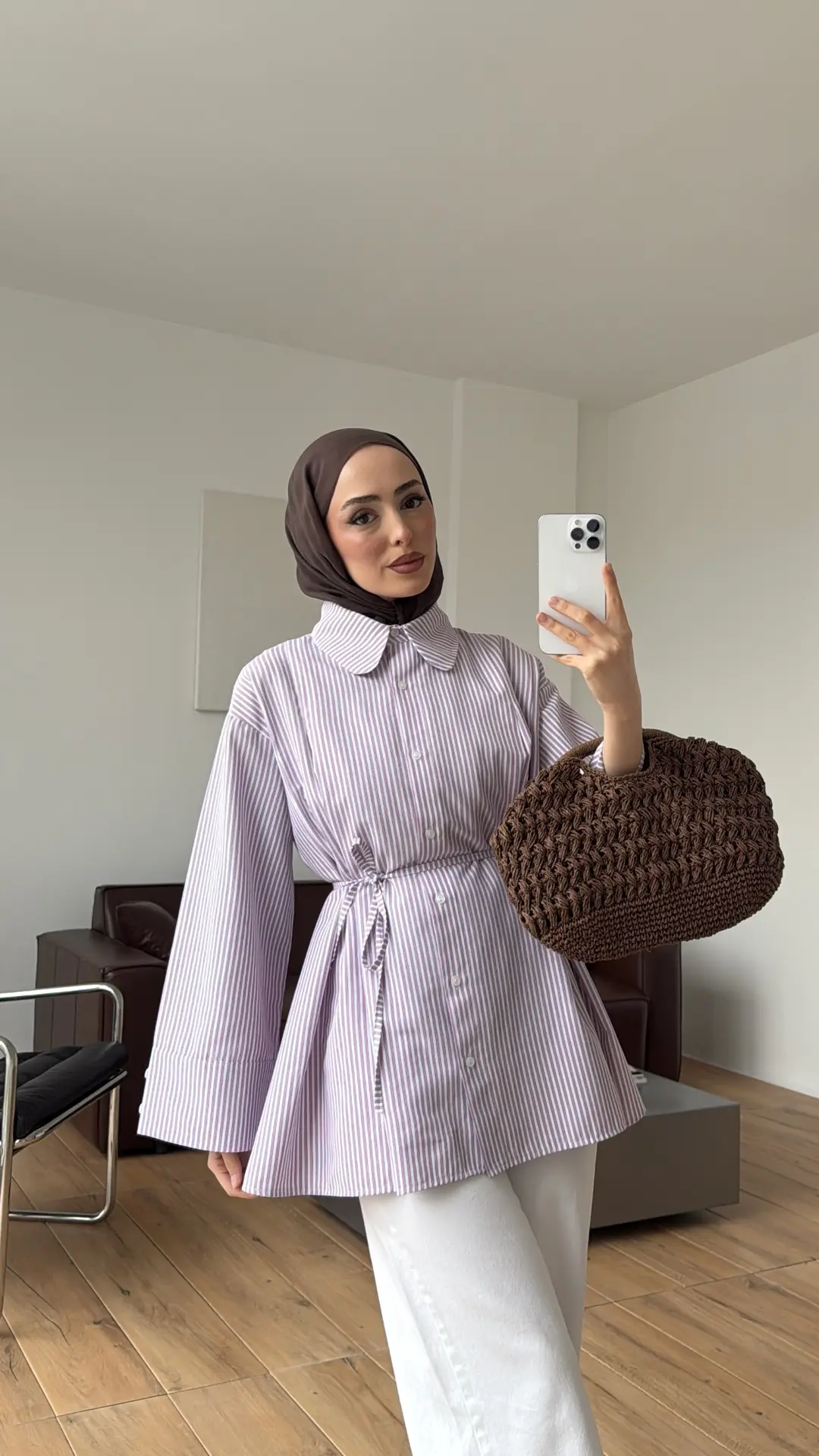 Volanlı Çizgili Gömlek Pembe