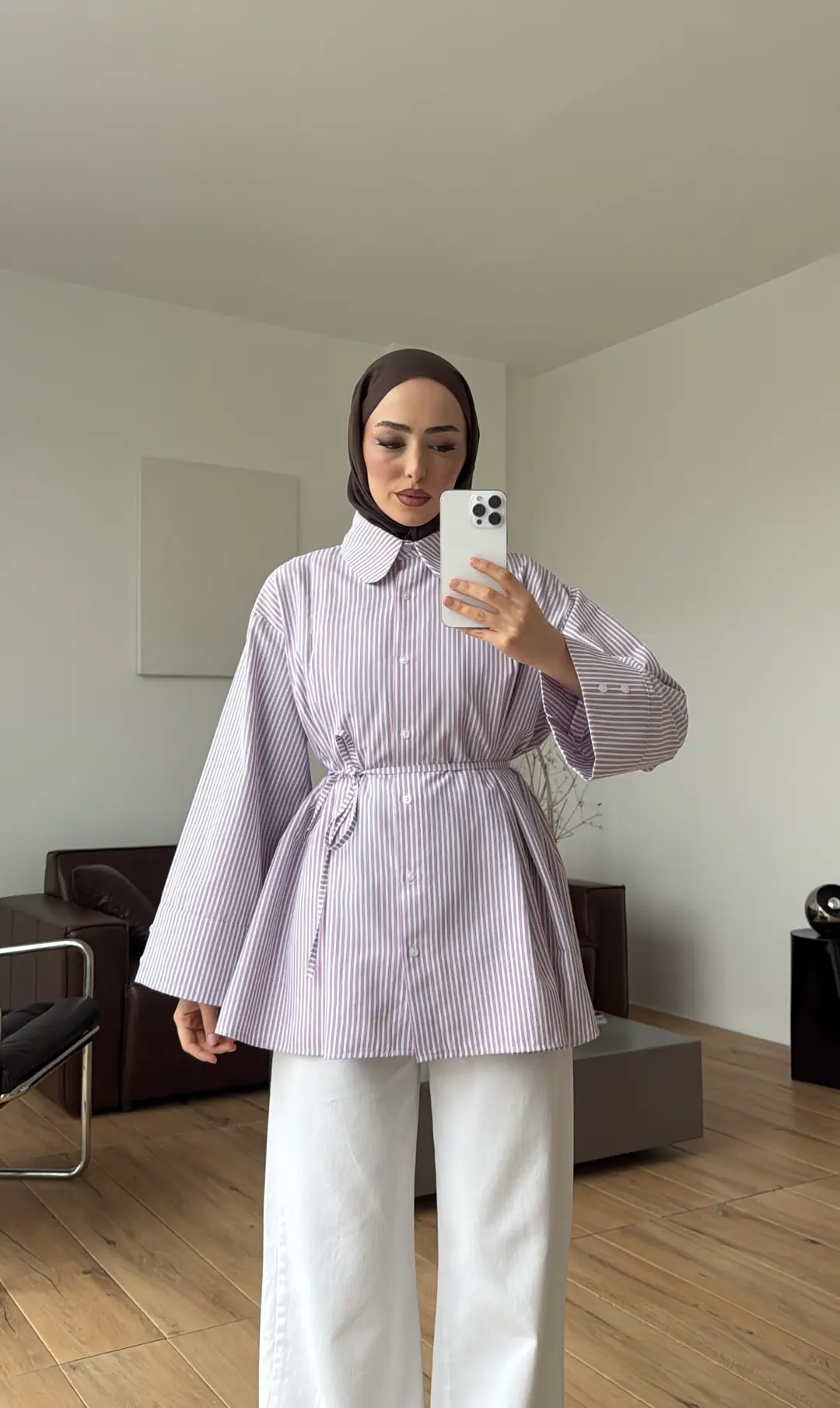 Volanlı Çizgili Gömlek Pembe