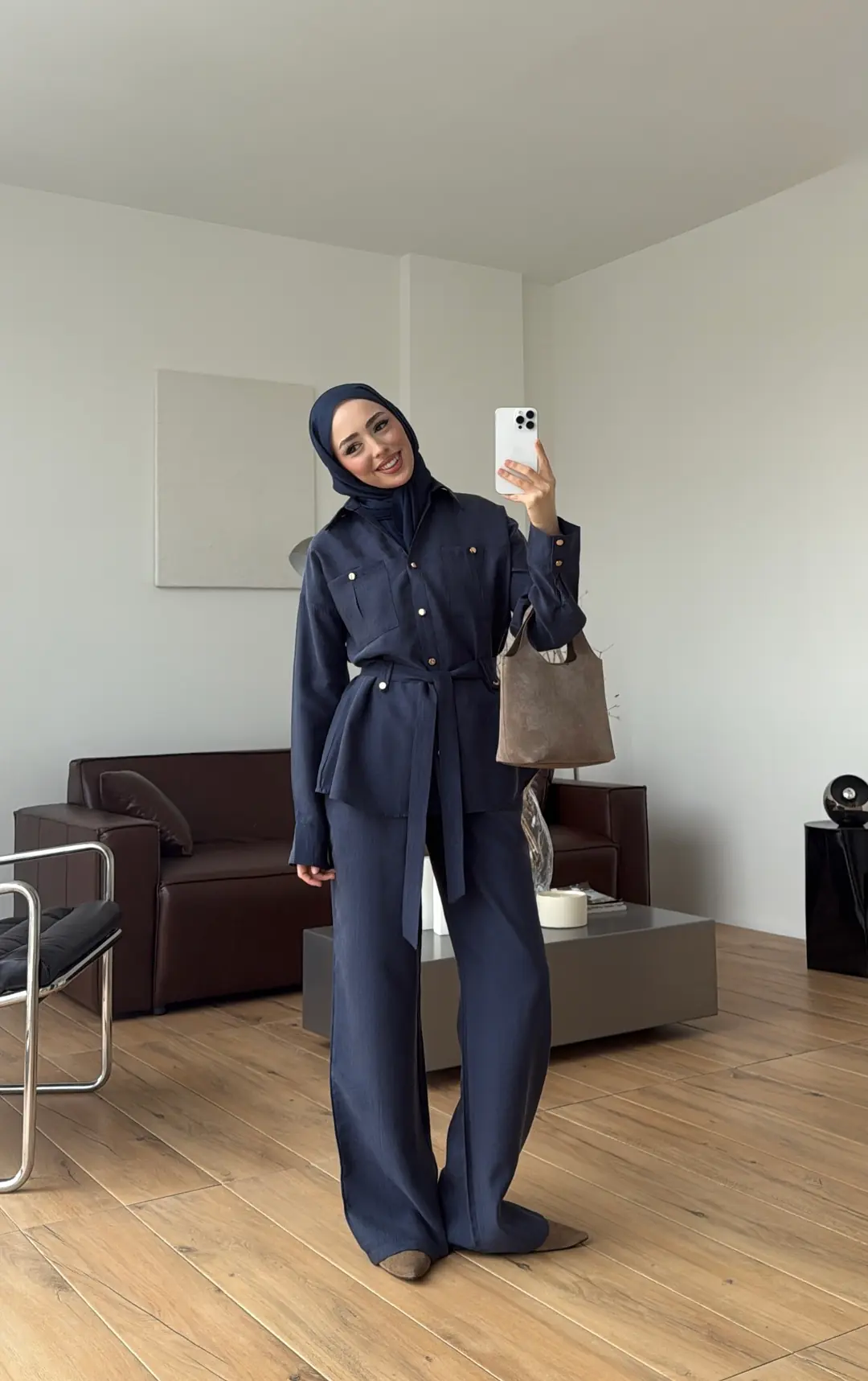 Tencel Bağlamalı Gömlek Pantolon Takım Lacivert