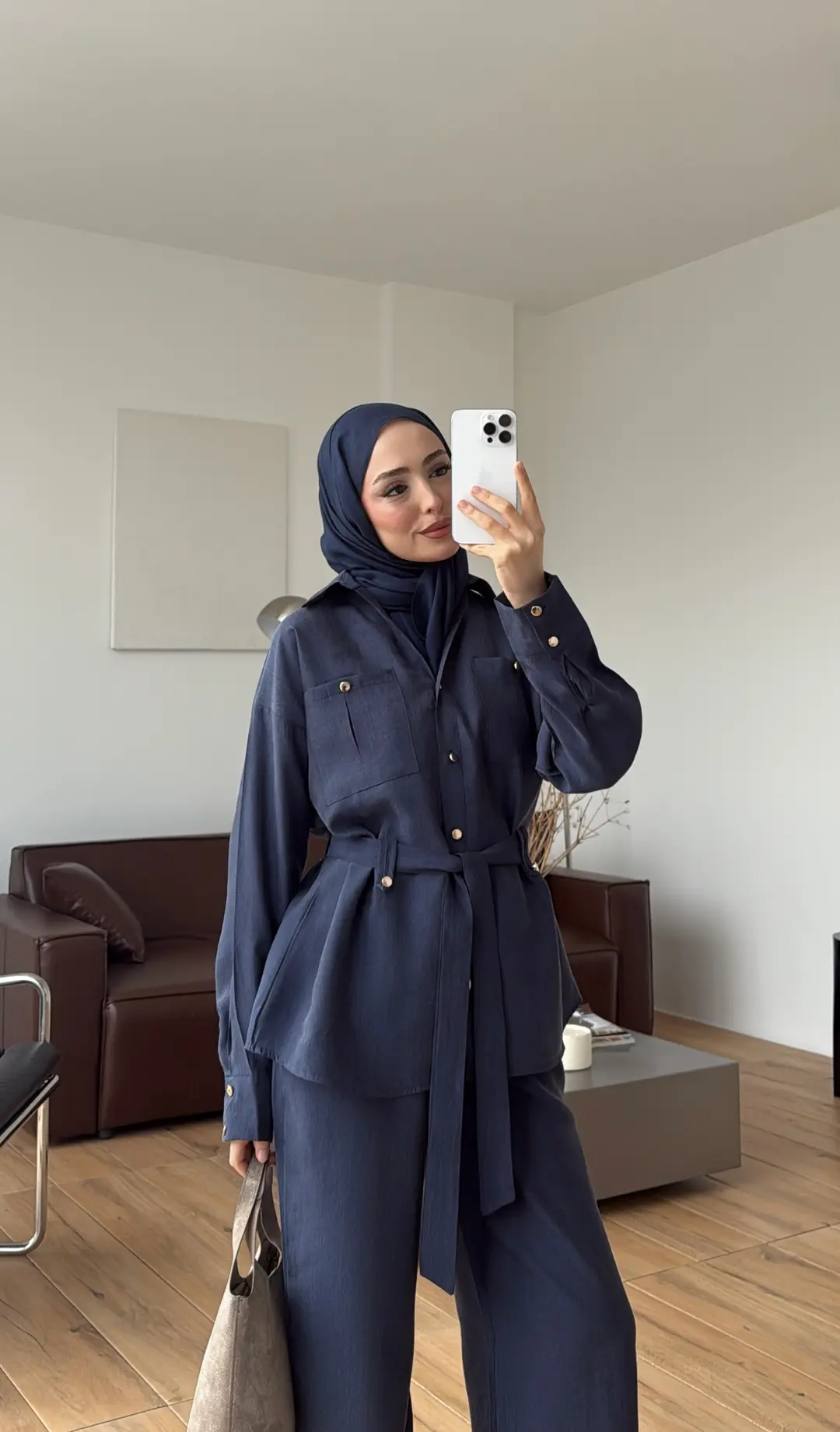Tencel Bağlamalı Gömlek Pantolon Takım Lacivert