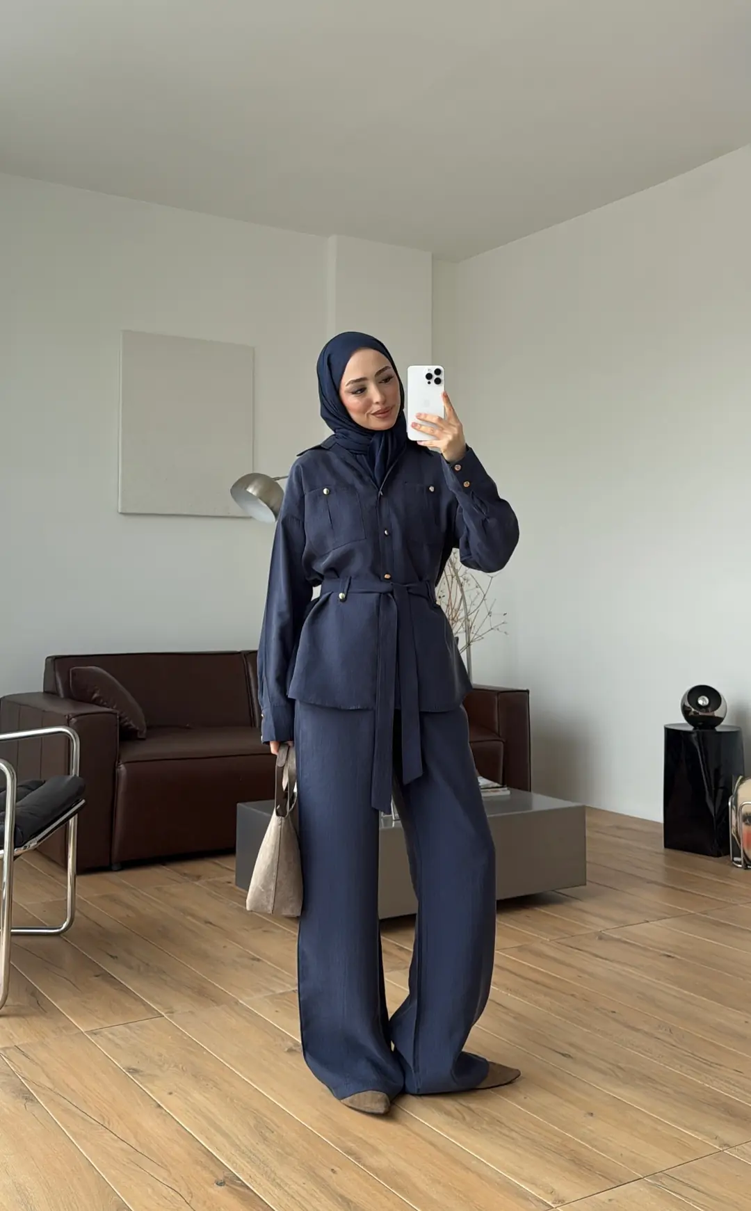 Tencel Bağlamalı Gömlek Pantolon Takım Lacivert