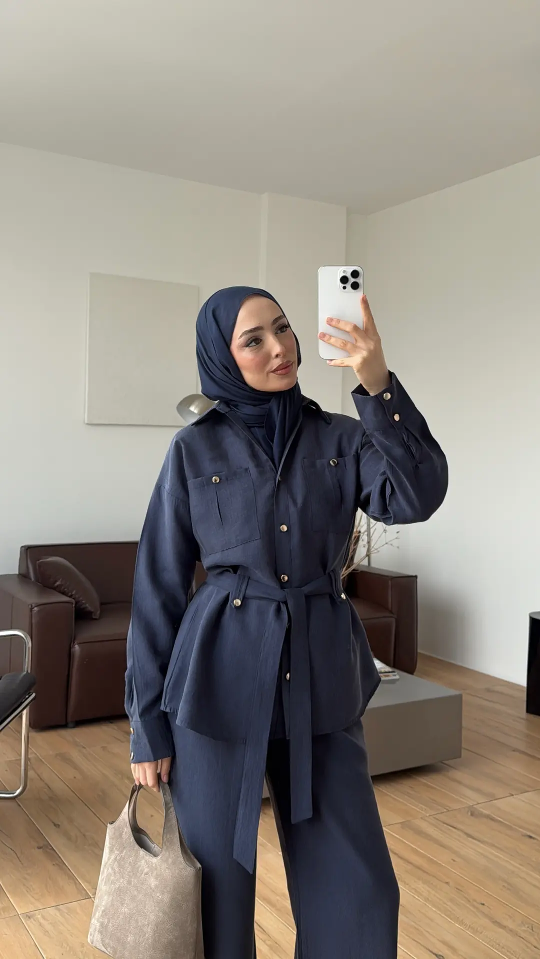 Tencel Bağlamalı Gömlek Pantolon Takım Lacivert