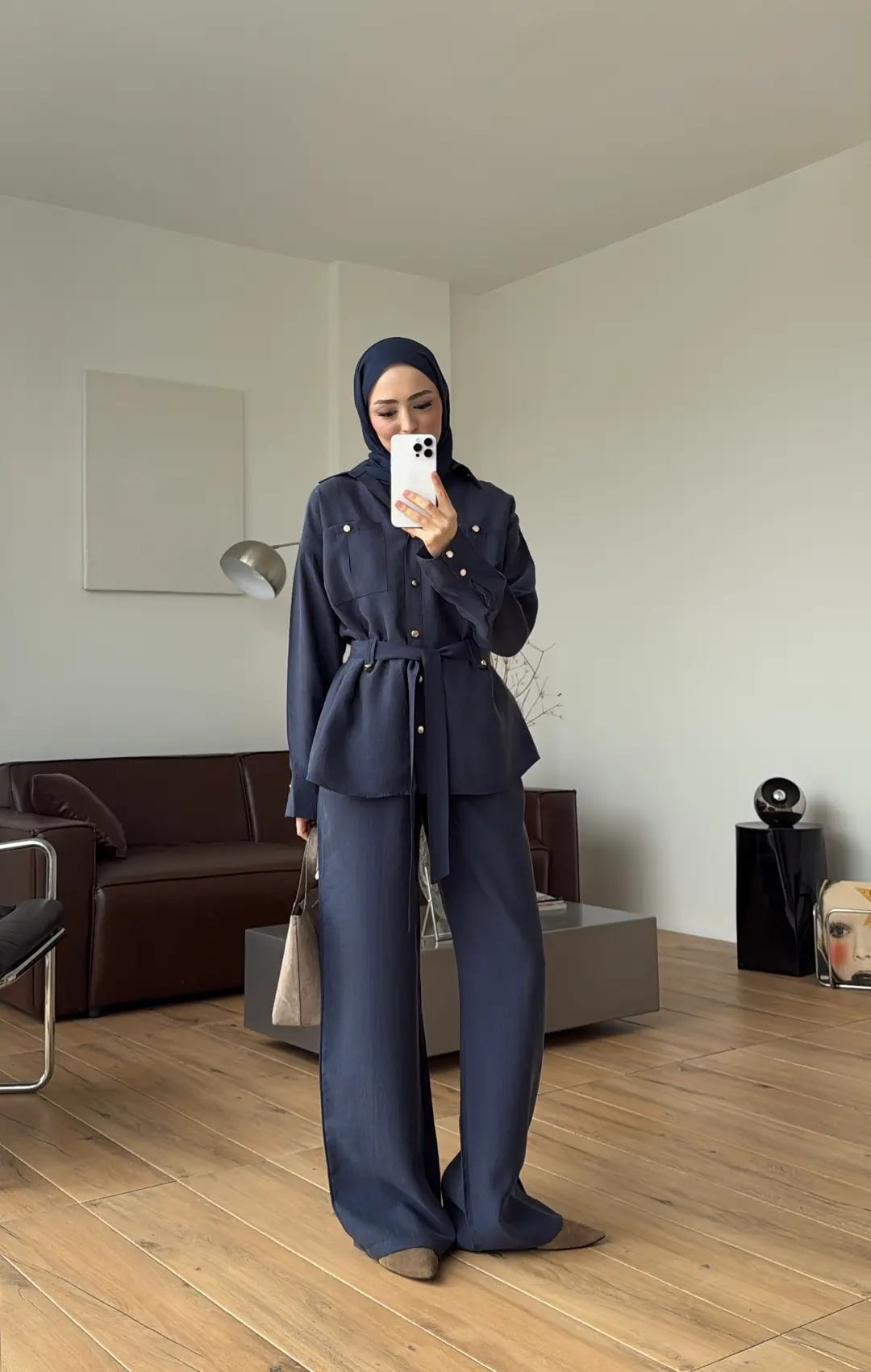 Tencel Bağlamalı Gömlek Pantolon Takım Lacivert